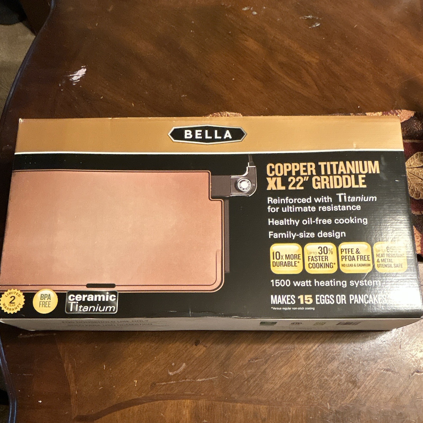 BELLA Copper Titanium XL 22″ Electric Griddle 1500W Non-Stick Temp Control
