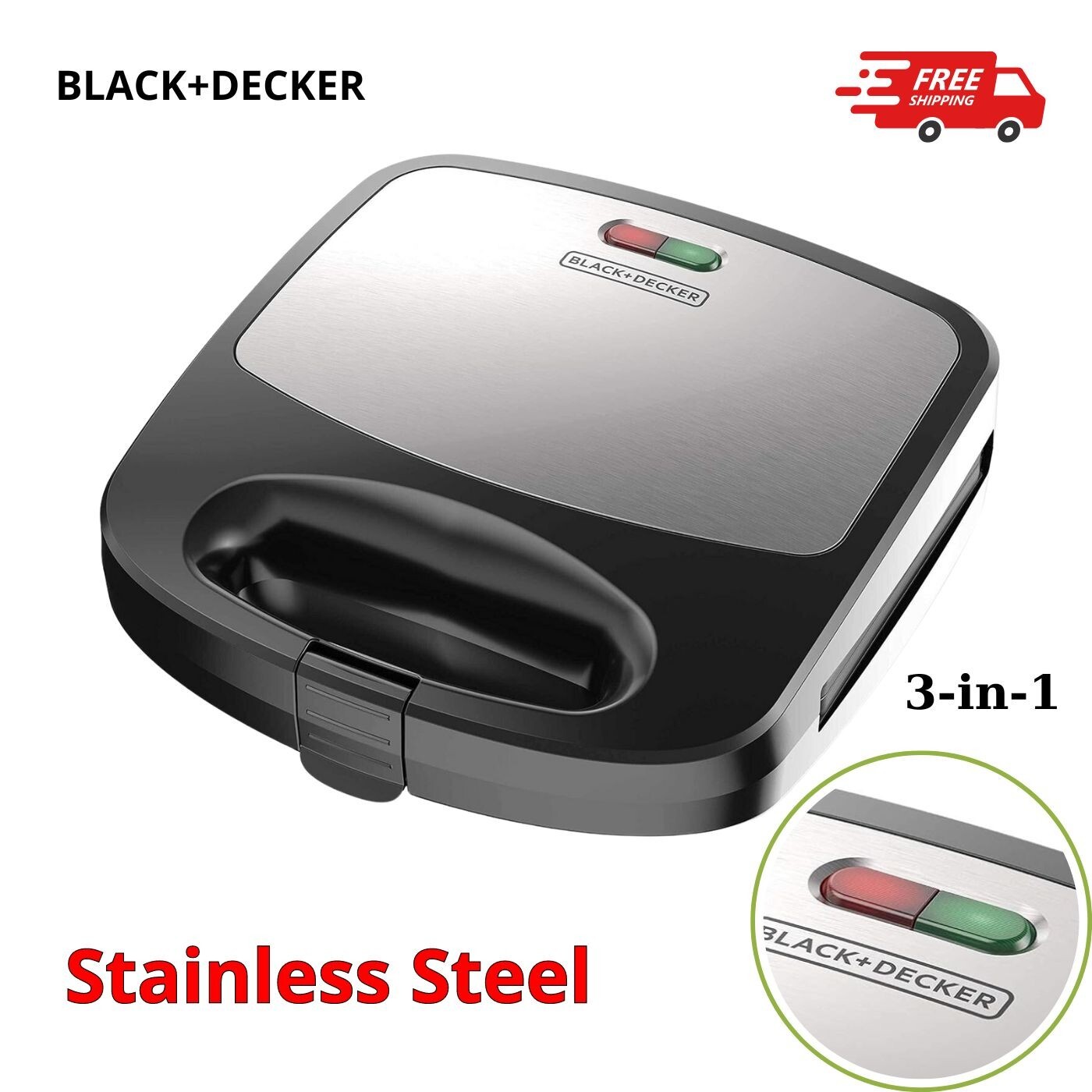 BLACK+DECKER 3-in-1 Waffle Iron, Non-Stick Removable Plates, Compact Design