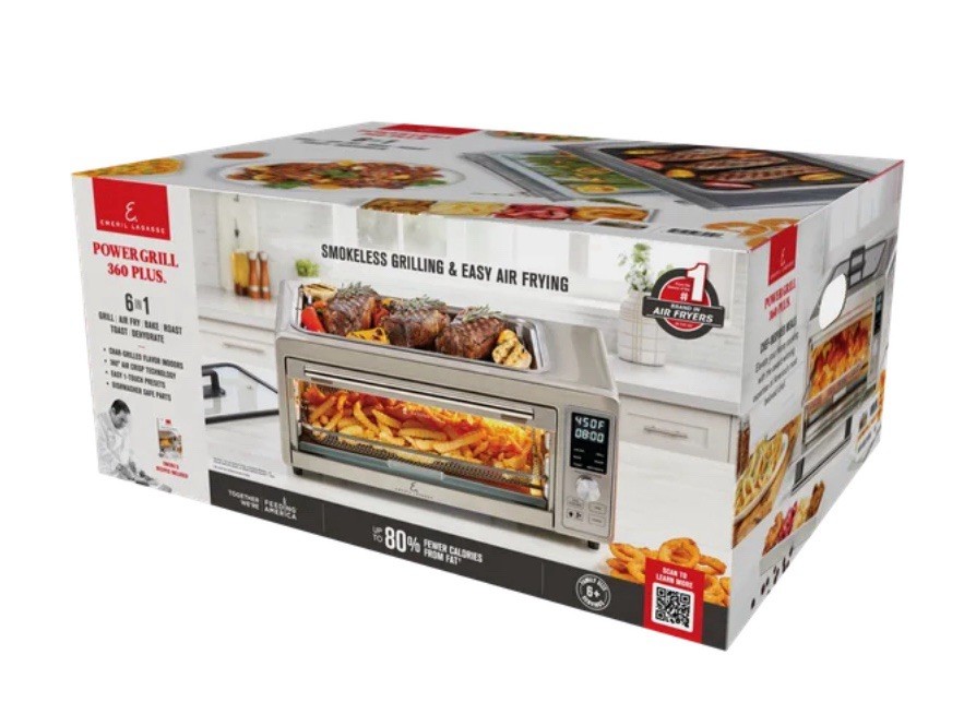 Emeril Power Grill 360 Plus, 6 n 1 Smokeless Grill and Air Fry Toaster Oven XL,