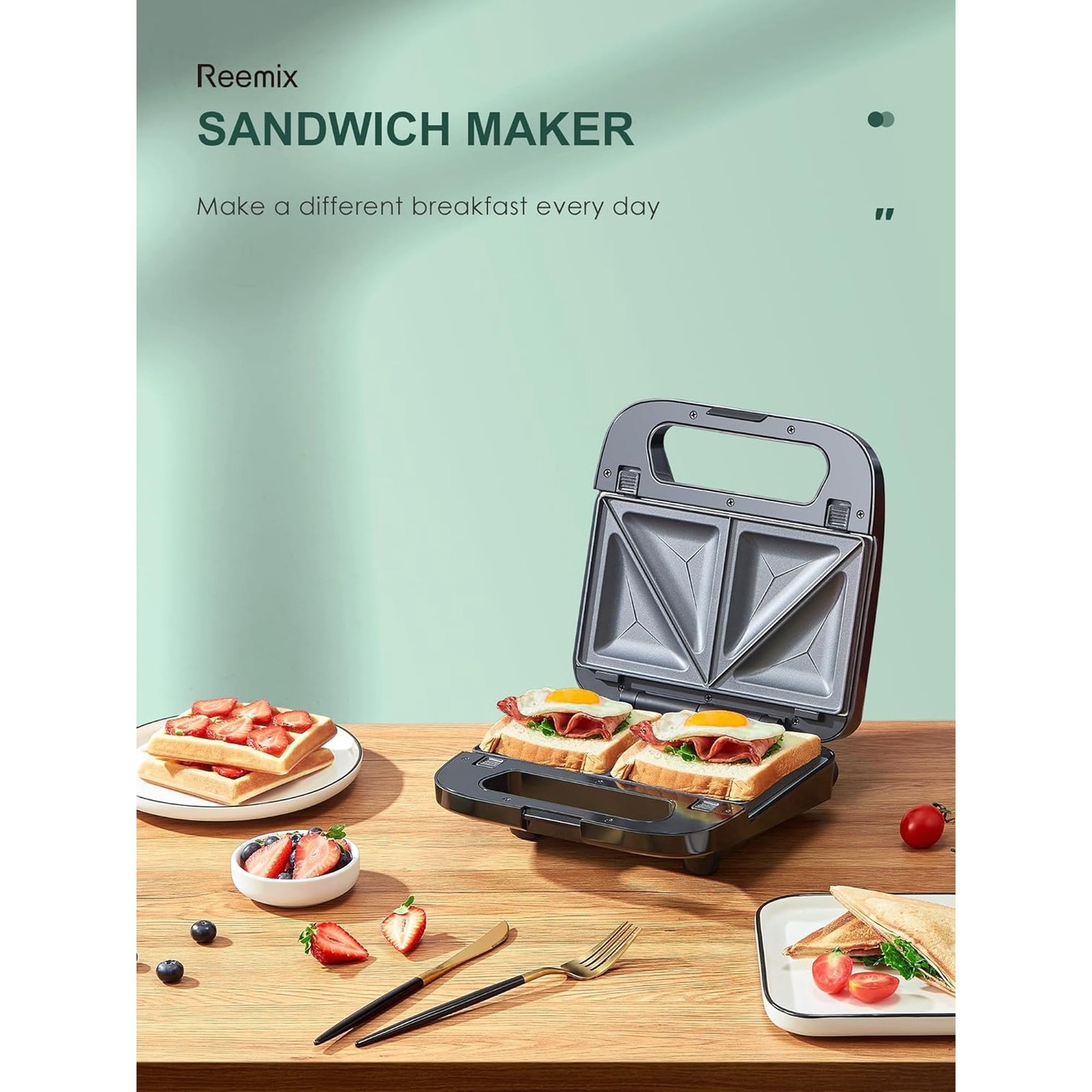 3 in 1 Waffle Grill Sandwich Maker Panini Press Removable Nonstick Plates Black