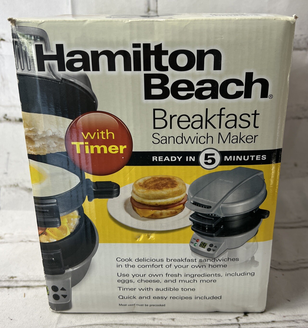 Hamilton Beach Breakfast Sandwich Maker w/Timer 25478 Silver NEW