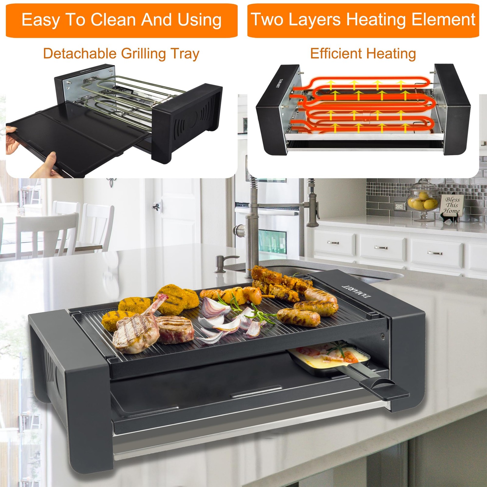 Raclette Party Grill 3-Tier 1450W Indoor Electric for 8 People – BBQ Gatherings