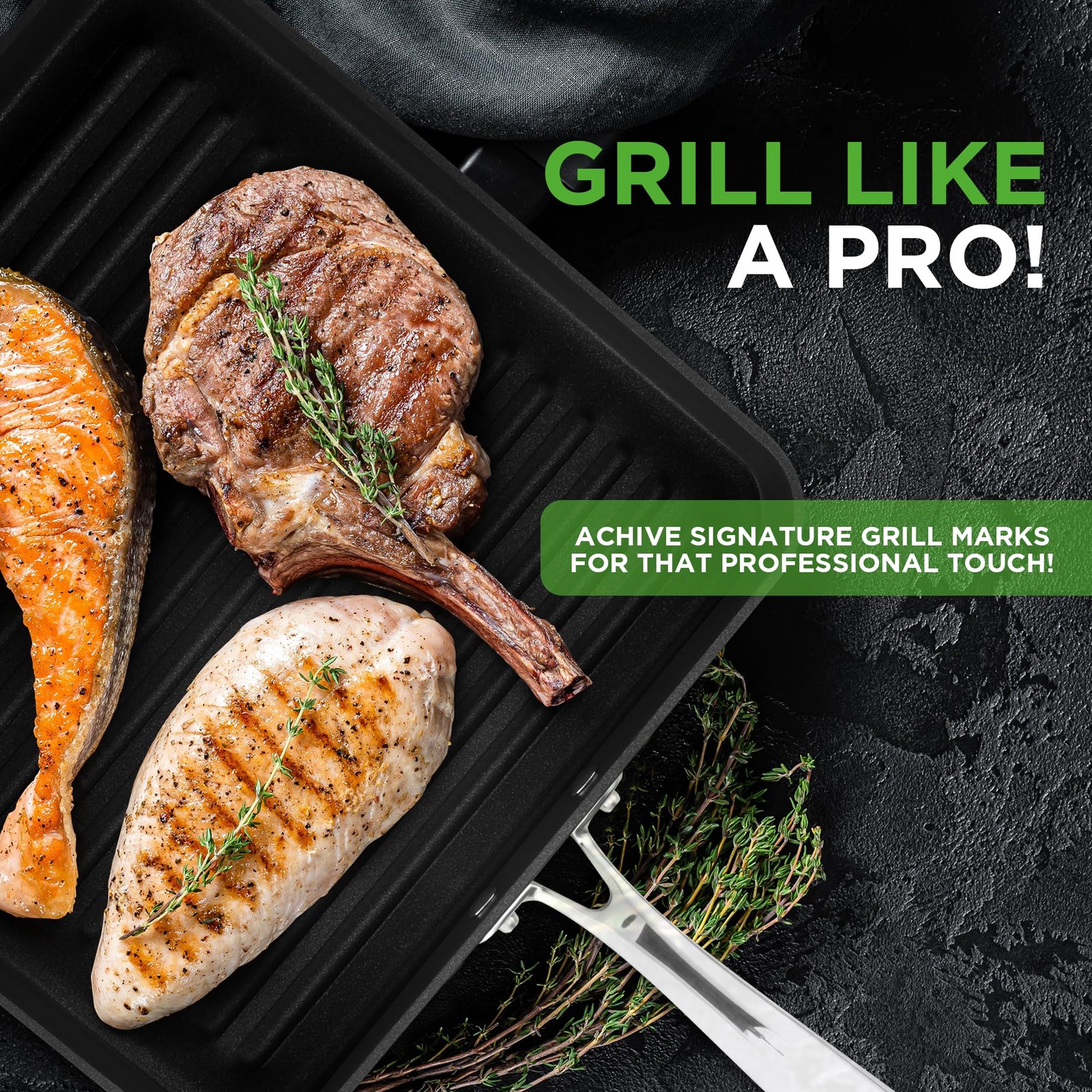 NutriChef 11” Nonstick Griddle & Grill Pan Hard-Anodized NCGRP38.5