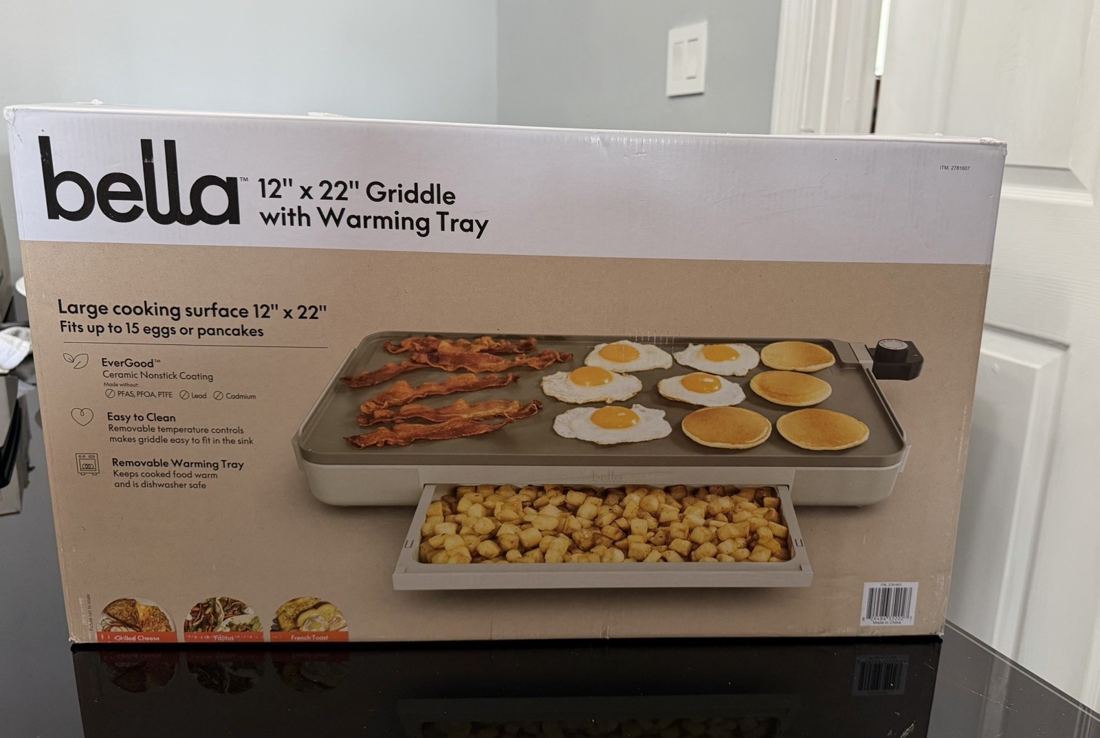 Bella 12″ x 22″ XL Griddle with Warming Tray, OATMILK COLOR New