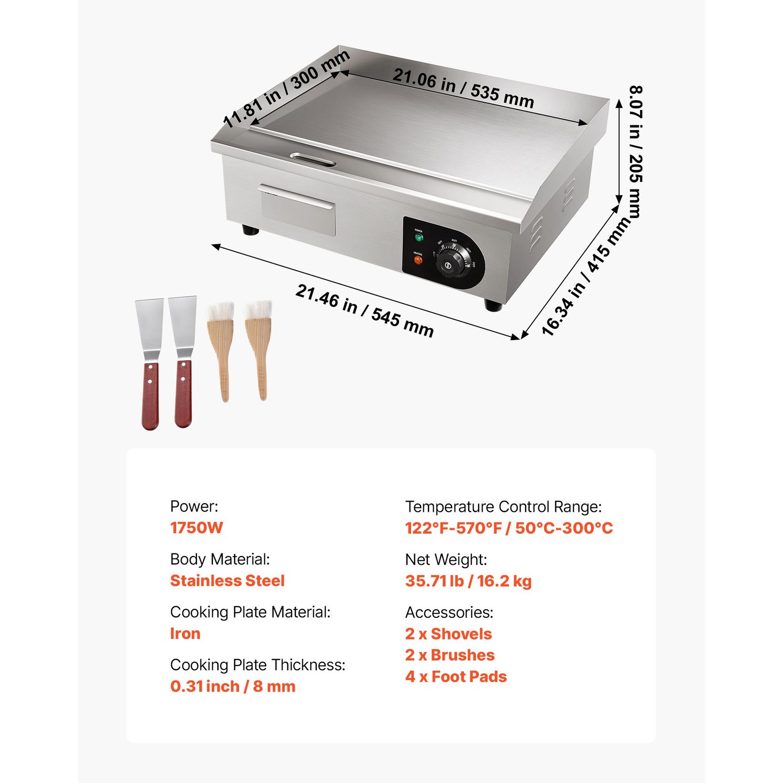 Large Electric Griddle 21×11.8 inch with Adjustable Temperature Control