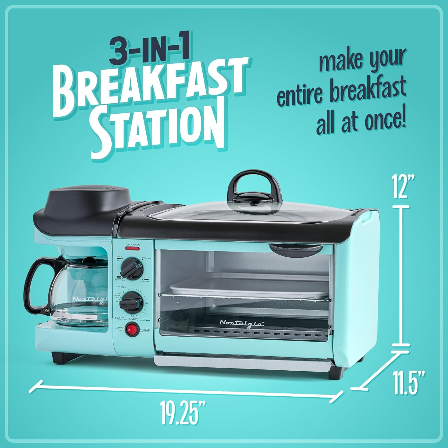 3-In-1 Breakfast Station – Includes Coffee Maker, Non-Stick Griddle, and 4-Slice
