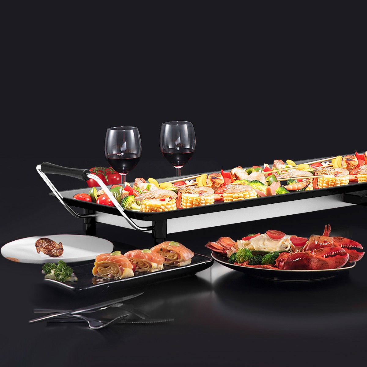 Electric Teppanyaki Table Top Grill Griddle BBQ Barbecue Nonstick Camping New
