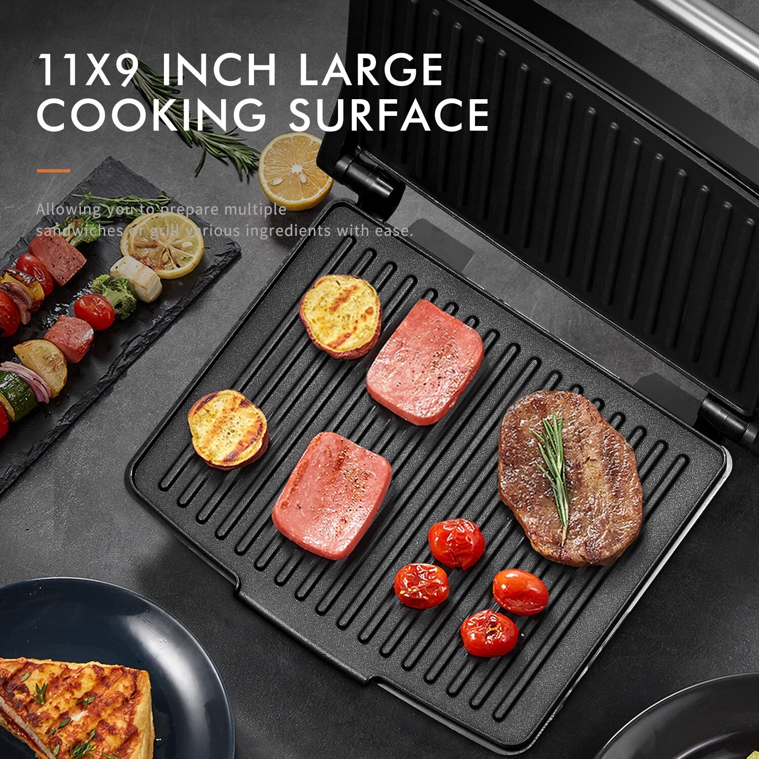 Panini Press Grill, Sandwich Maker, Non-Stick, Removable Drip Tray, Easy Clean