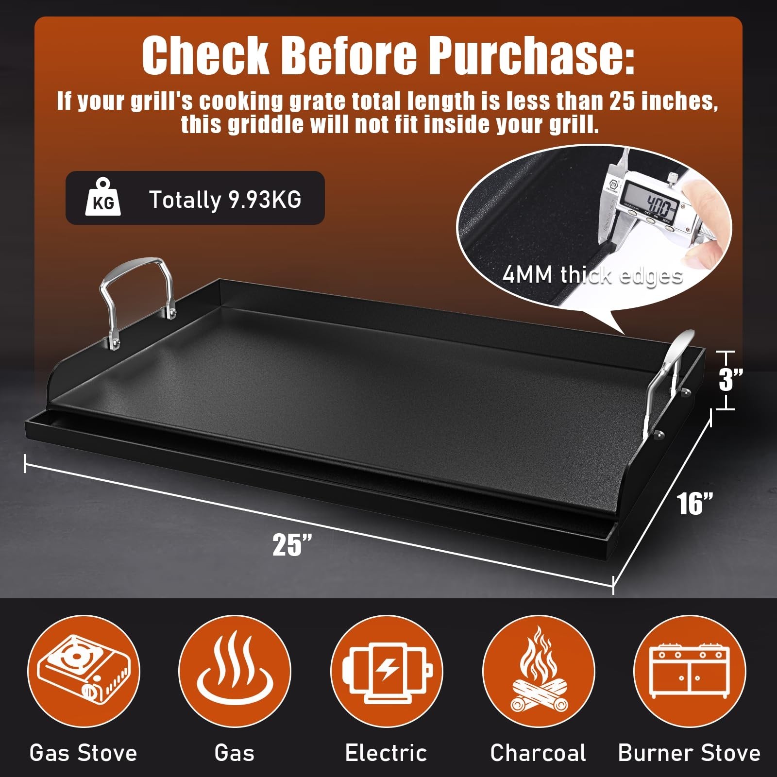 Nonstick Griddle for Gas Grill, Cast Iron Griddle for Outdoor Gas
