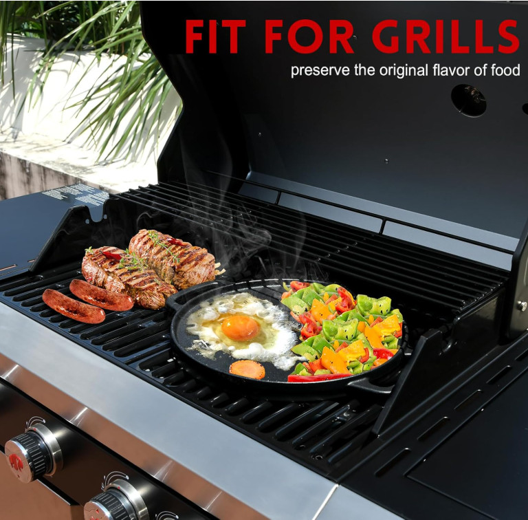 Plancha Reversible Hierro Fundido 12” para Cocina Parrilla Gas y Camping
