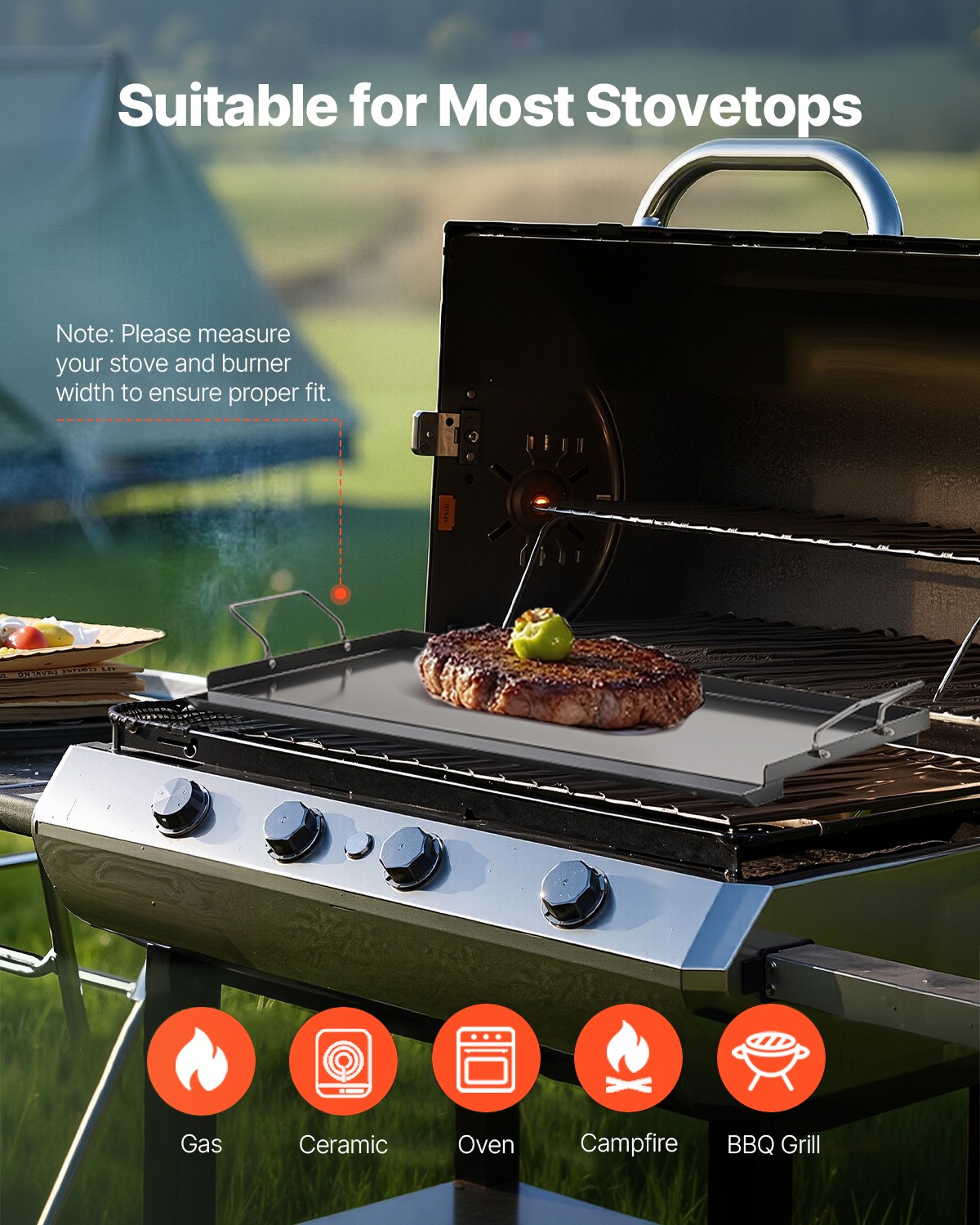 VEVOR 24×16 in Flat Top Griddle Carbon Steel Universal BBQ Grill Pan Cookware
