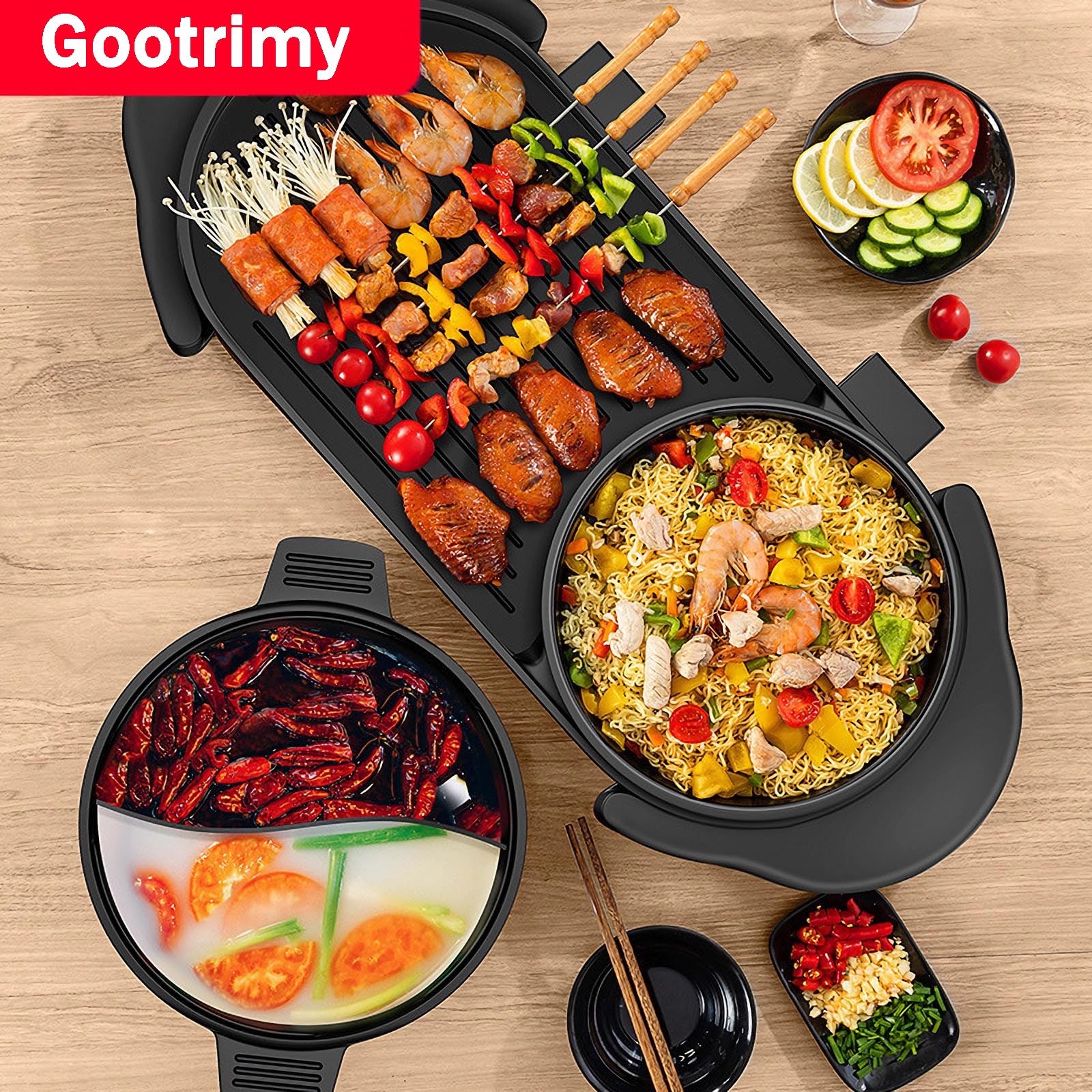 Hot Pot with Grill, Electric Hot Pot 2 in 1 Shabu Shabu Hot Pot Korean BBQ Gr…