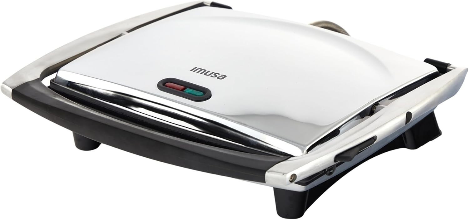 IMUSA 12x10in Stainless Steel Electric Panini Press with Temperature Control, No