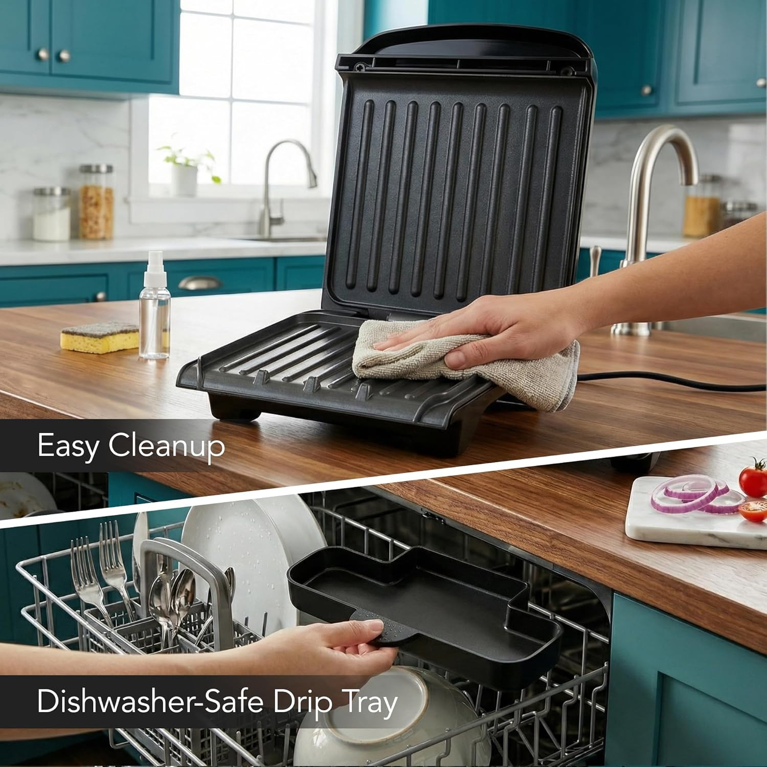 2-Serving Electric Indoor Grill & Panini Press, Black GP222B | 750W Non-Stick Pl
