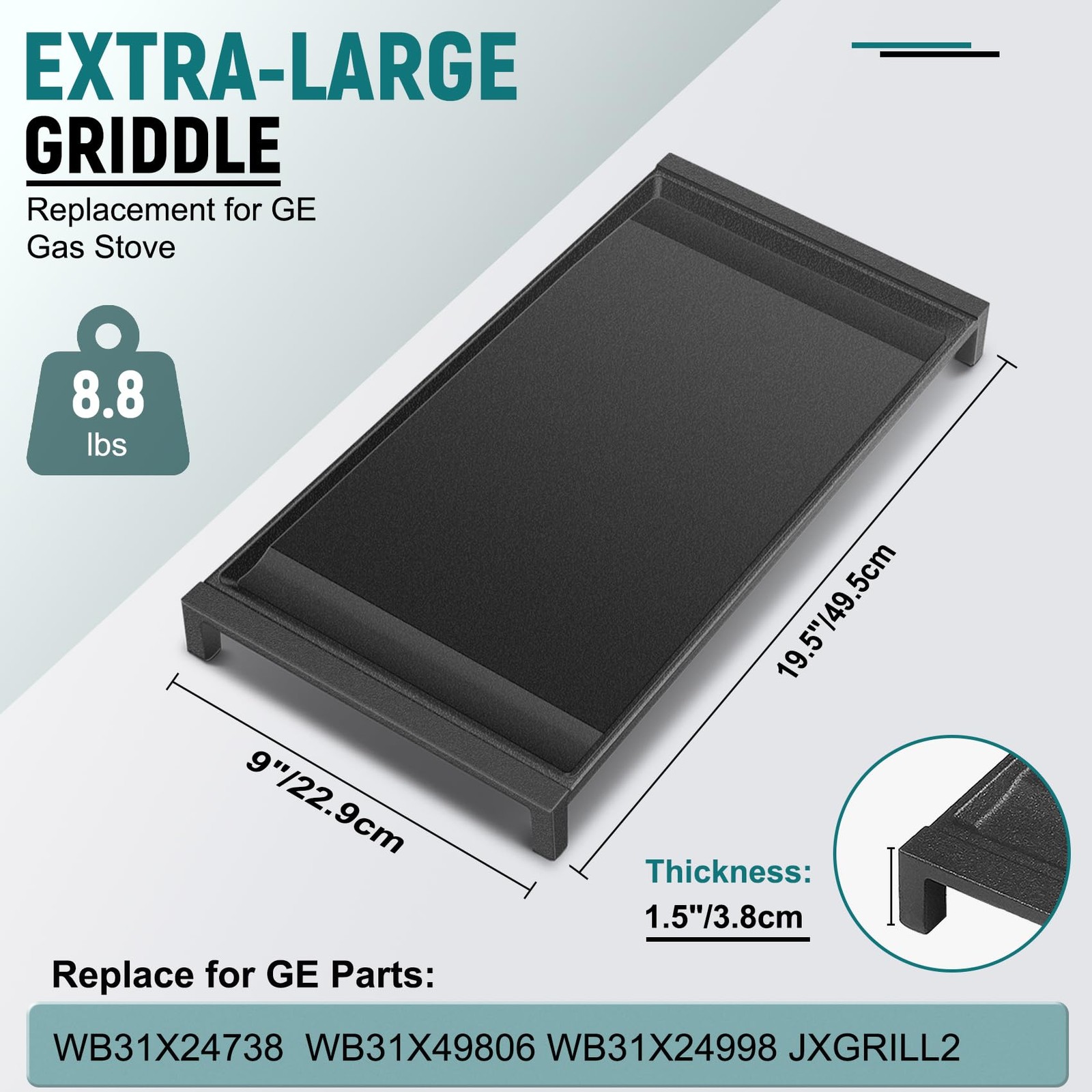 Cast Iron Griddle 19.5″x9″ Nitrided Non-stick WB31X24738 WB31X49806 for GE Stove