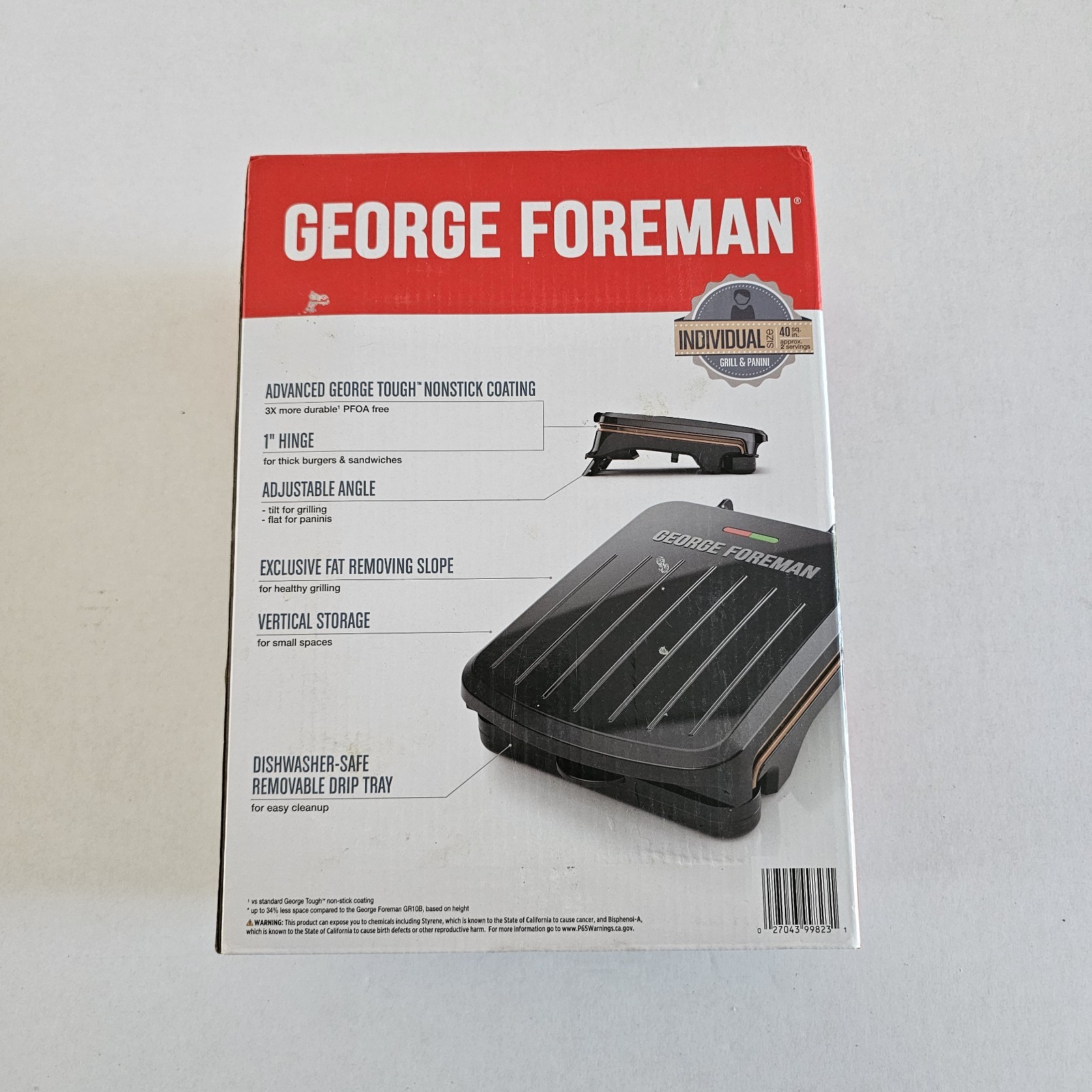 George Foreman GRS040 2 Serving Electric Indoor Grill &Panini New Open Box Black