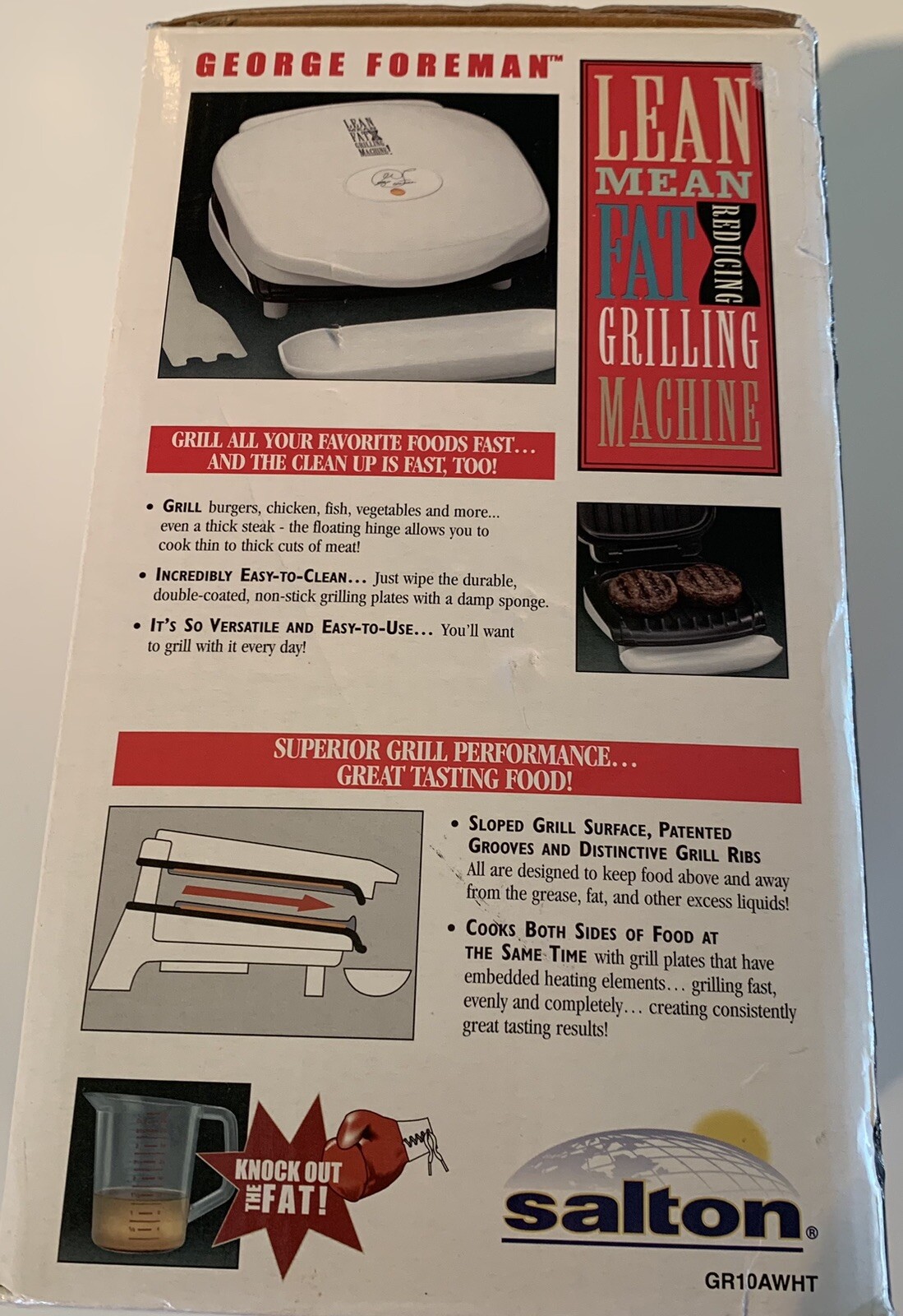 New GEORGE FOREMAN Lean Mean Fat Reducing Grilling Machine GR10AWHT NEW in BOX
