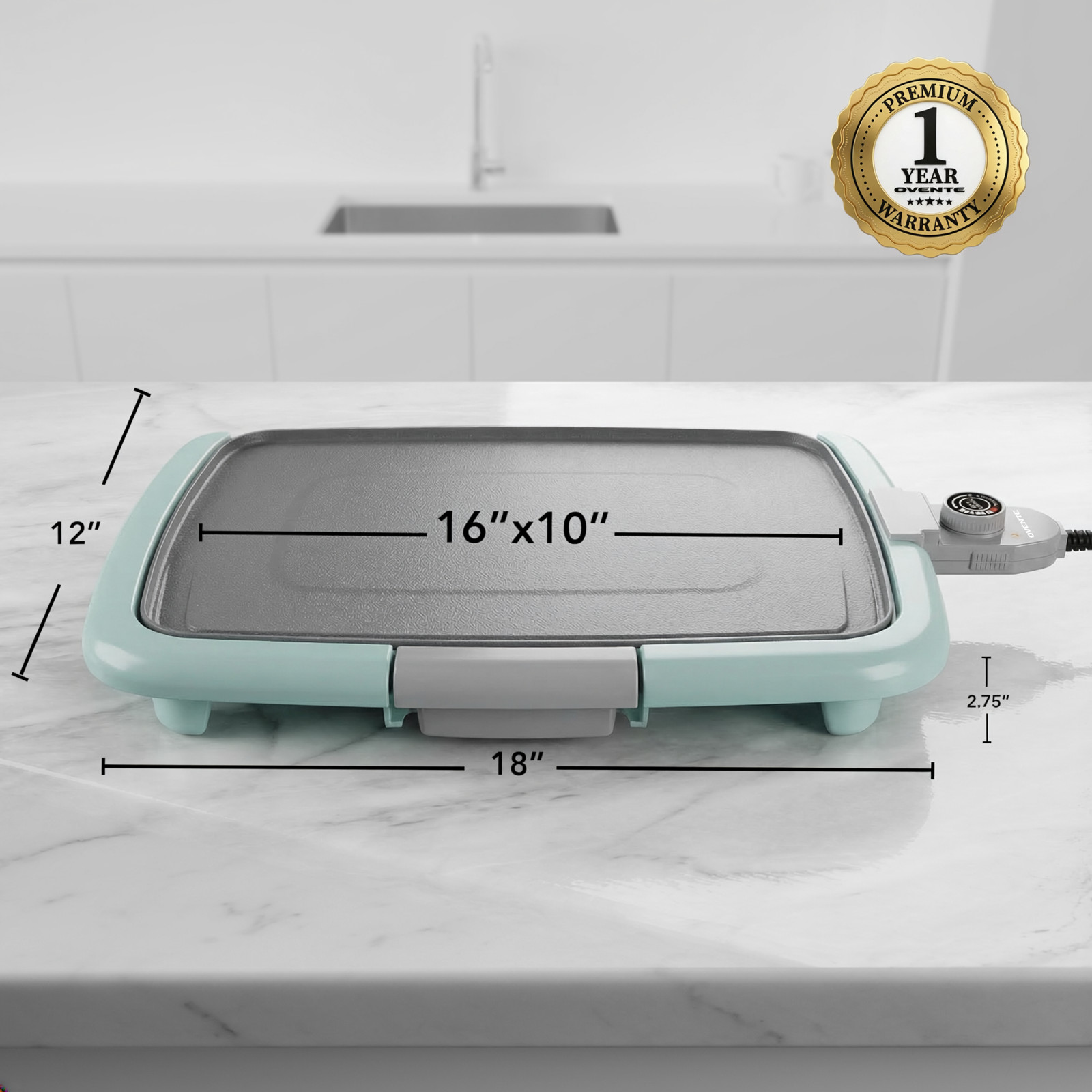 OVENTE Electric Griddle with 16″ x 10″ Non-Stick Plate, Blue GD1610LBL | Removab