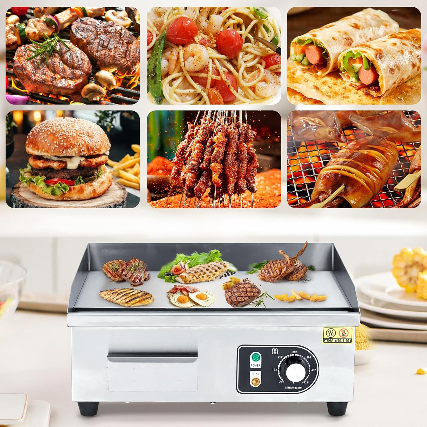 14-Inch Stainless Steel Electric Griddle – 3000W Nonstick & Adjustable Temp