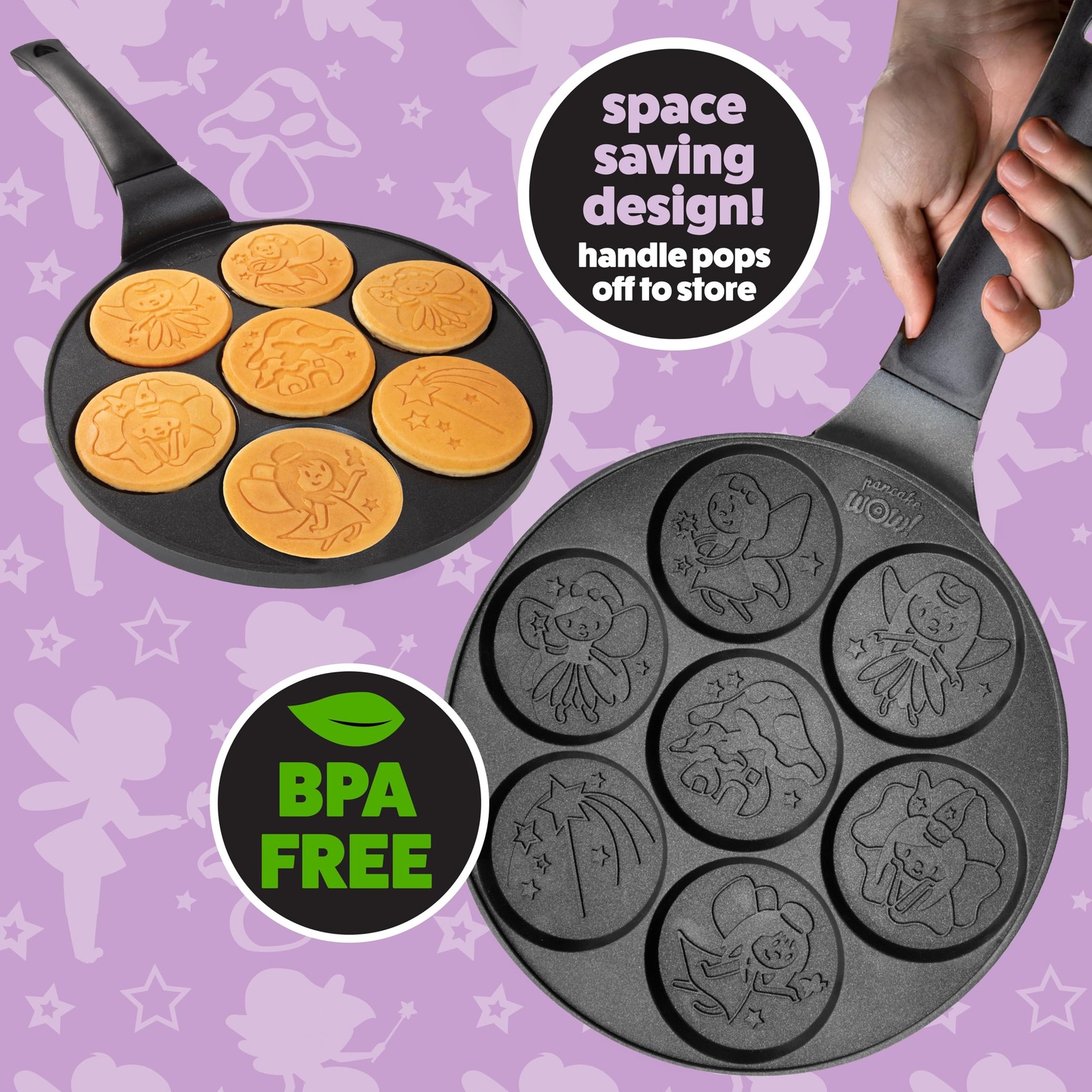 CucinaPro Fairy Friends Mini Pancake Pan- Make 7 Unique Flapjacks- Nonstick