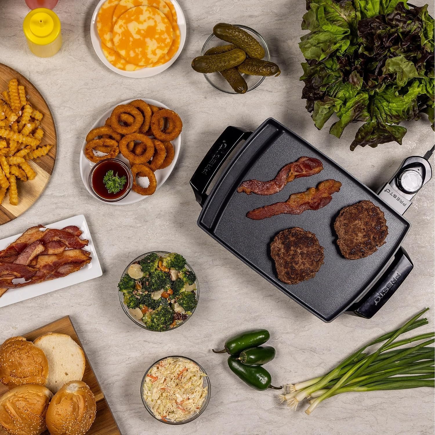 Electric Cast Aluminum Griddle: 1000W, Nonstick Surface