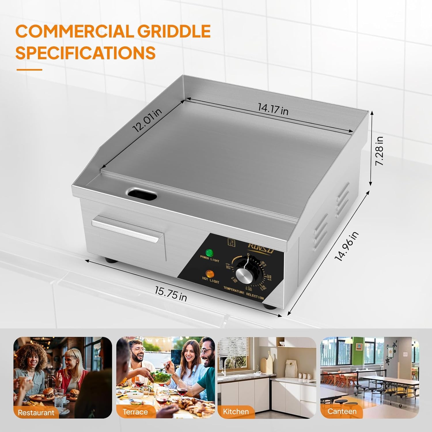 110V 1500W 14″ Commercial Electric Countertop Griddle Flat Top Restaurant Grill