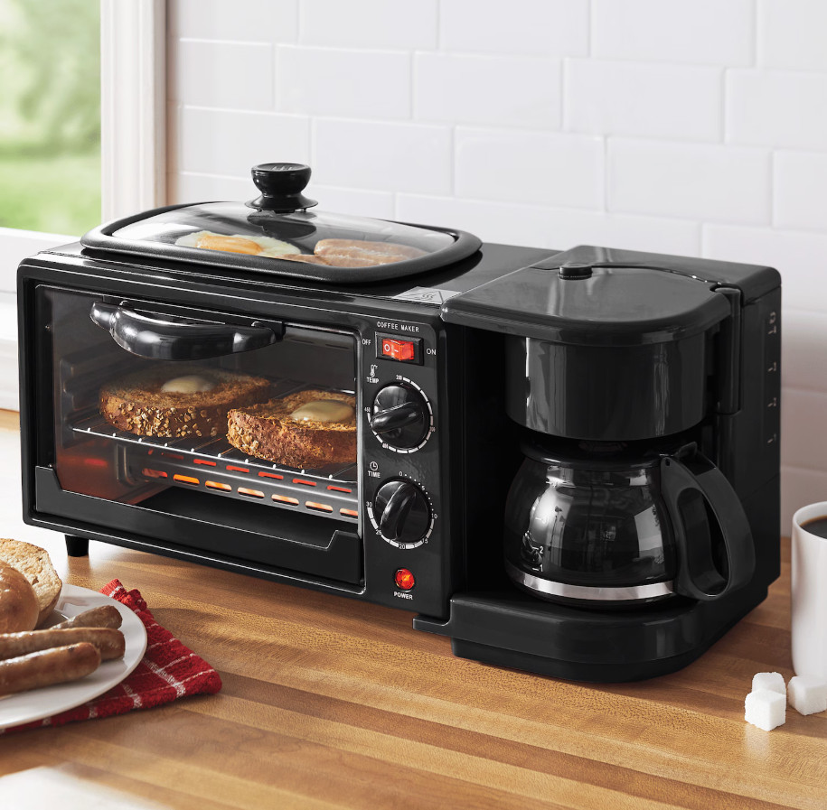 New 3-in-1 Breakfast Maker with Grill, Bake, Toast & Brew – Free Shipping