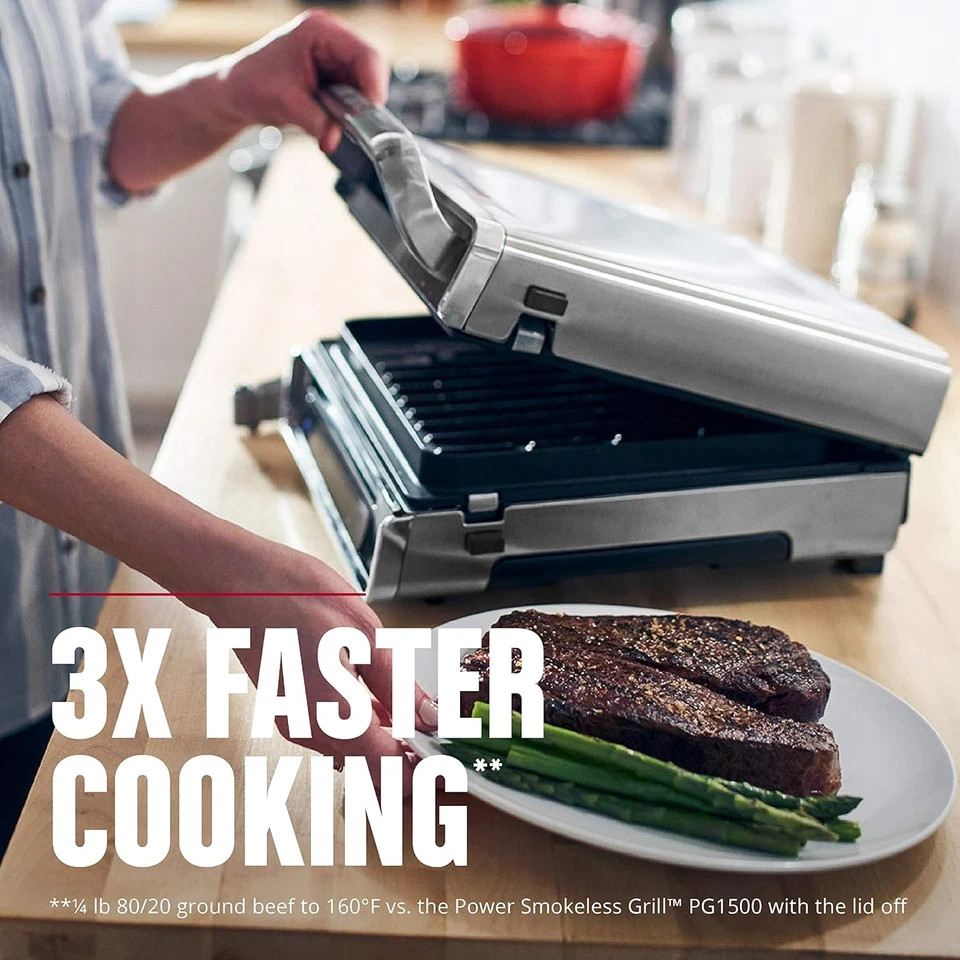 GRD6090B Smokeless Digital Grill – Family Size for 4-6 Servings, Stainless Steel