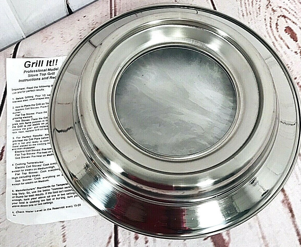 Smokeless “Grill It” Stove Top Indoor Grill Compact Kitchen Cooking Silver 614A2
