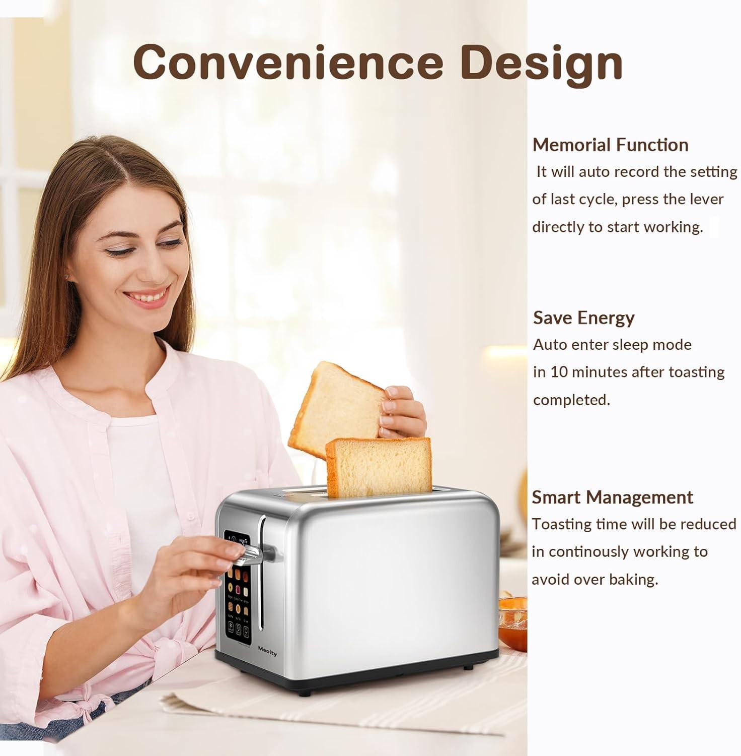 Mecity 2 Slice Toaster Touch Screen 1.5″ Wide Slot, Stainless Steel