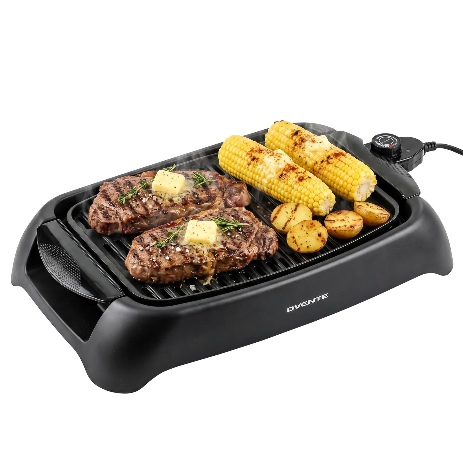 Ovente Electric Indoor Grill 13X10 Inch Non-Stick Cooking Surface 1000W Heat Up