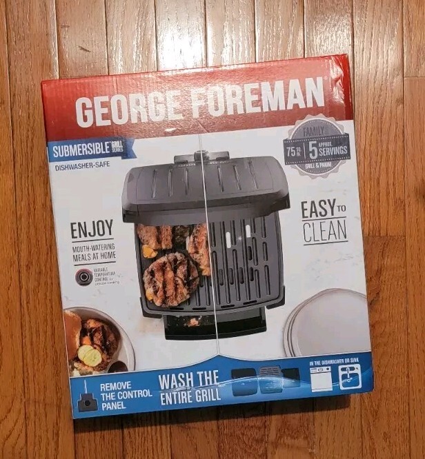 NEW George Foreman 5-Serving Submersible Indoor Grill w/ Black Plates GRECV075B