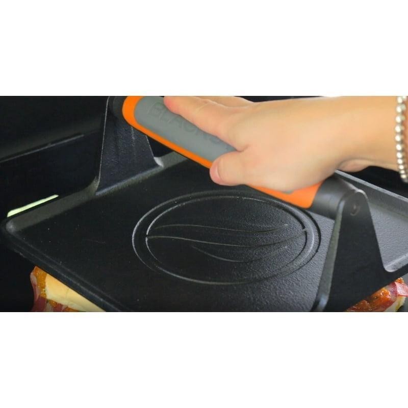 XL Cast Iron Griddle Press Heat-Resistant Handle Prevents Bacon Curling New