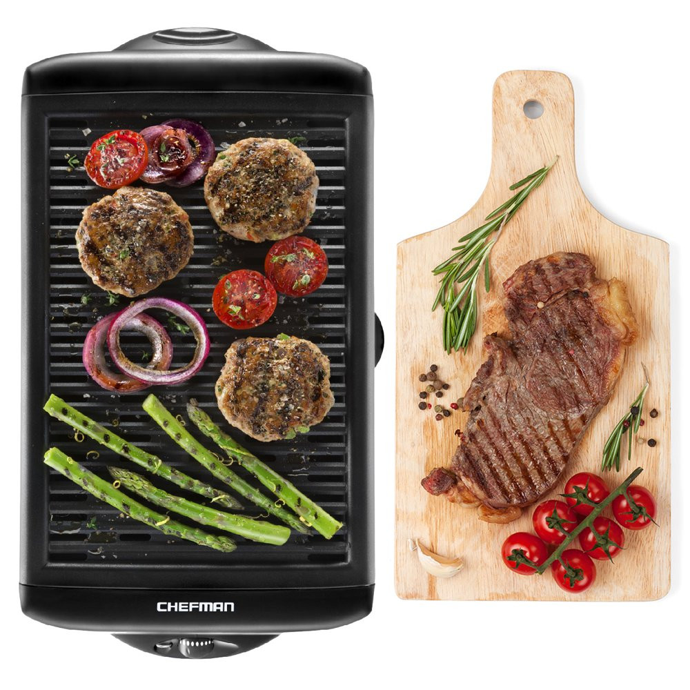 Electric Smokeless Indoor Grill with Non-Stick Coating & Temperature Control, Bl