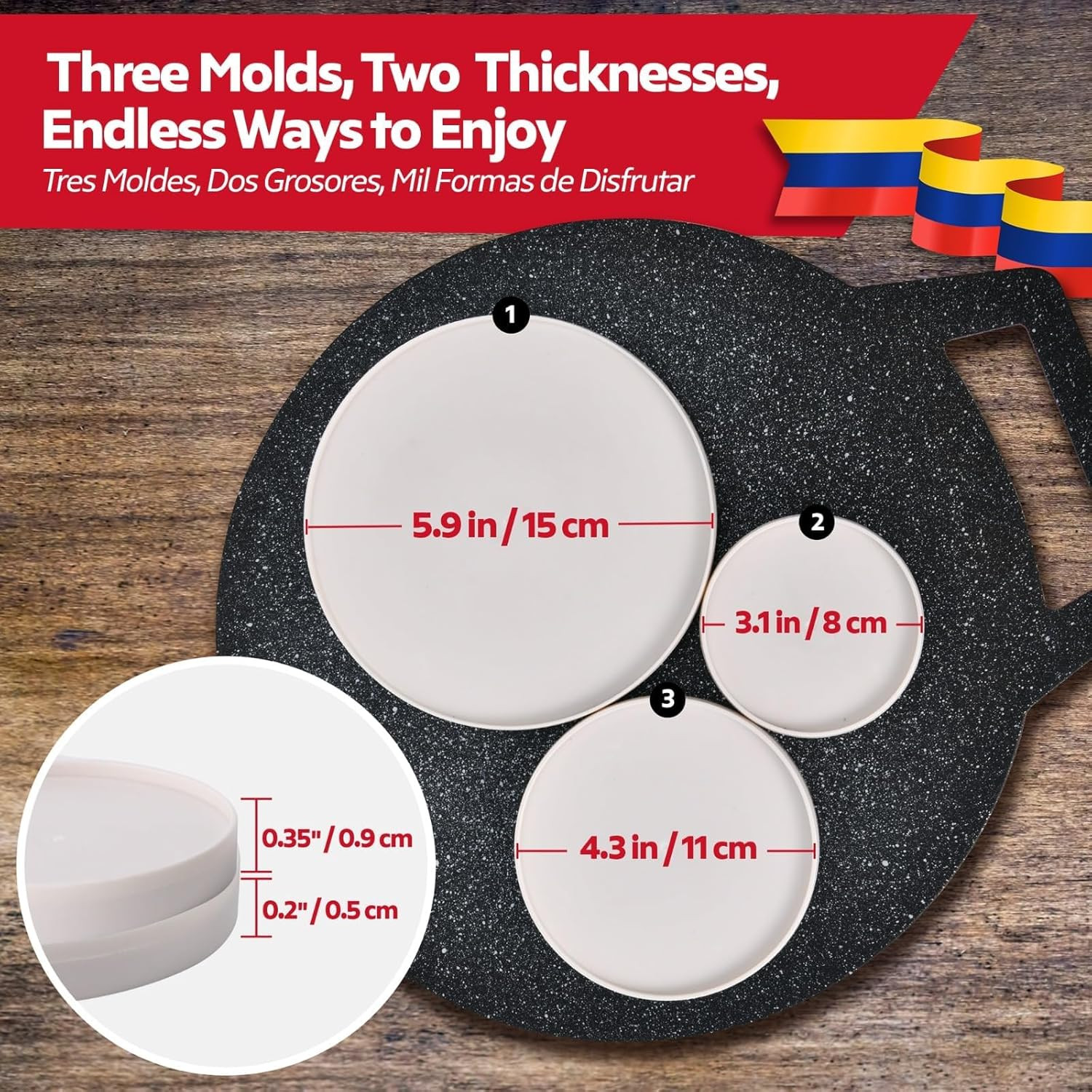 12″ Budare for Arepas (Thin) + Molde Para Arepas (5.9″, 4.3″, 3.1″) – Plancha Pa