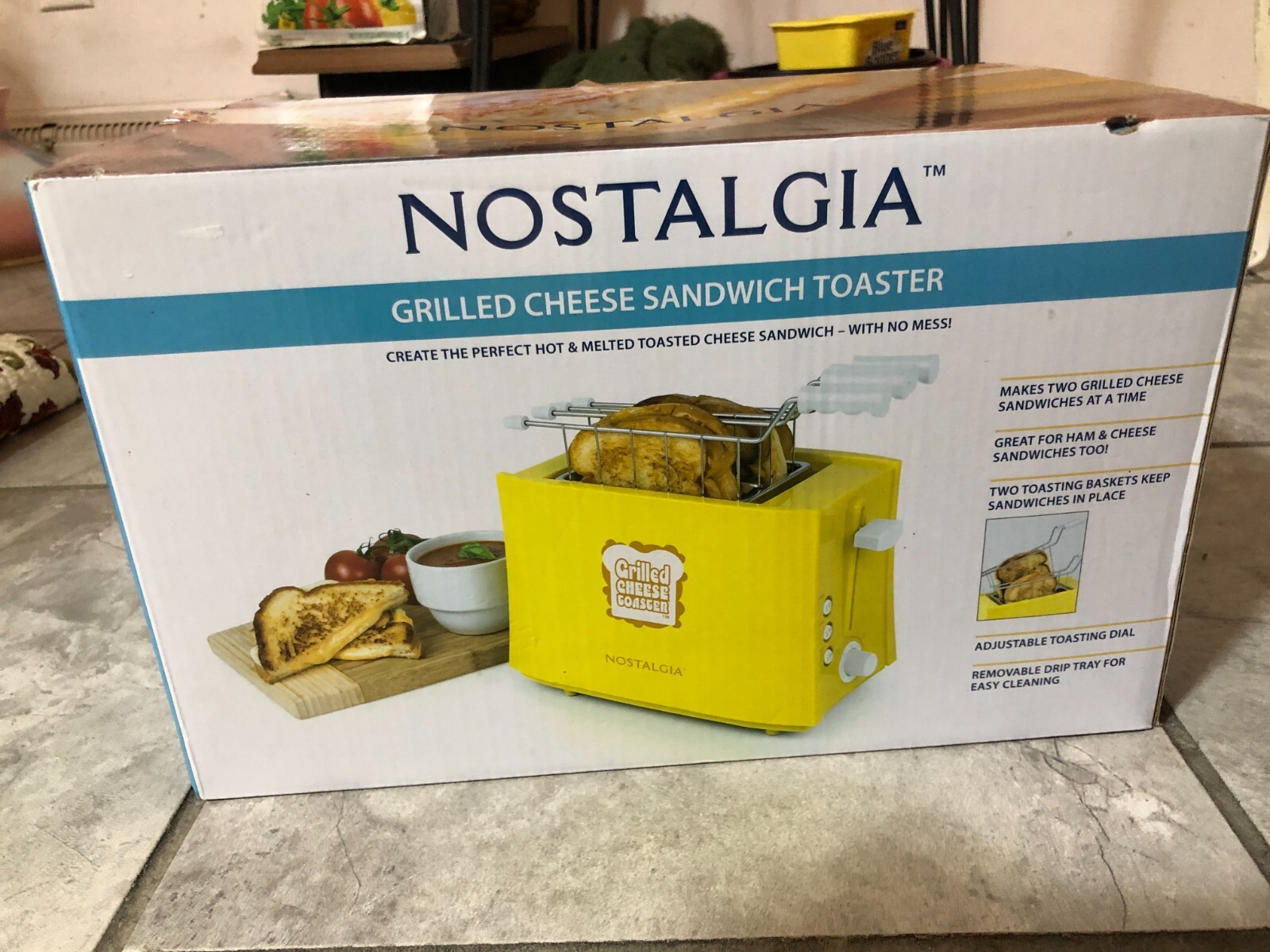 Nostalgia TCS2 Yellow Grilled Cheese Sandwich Toaster Maker Easy Clean Baskets