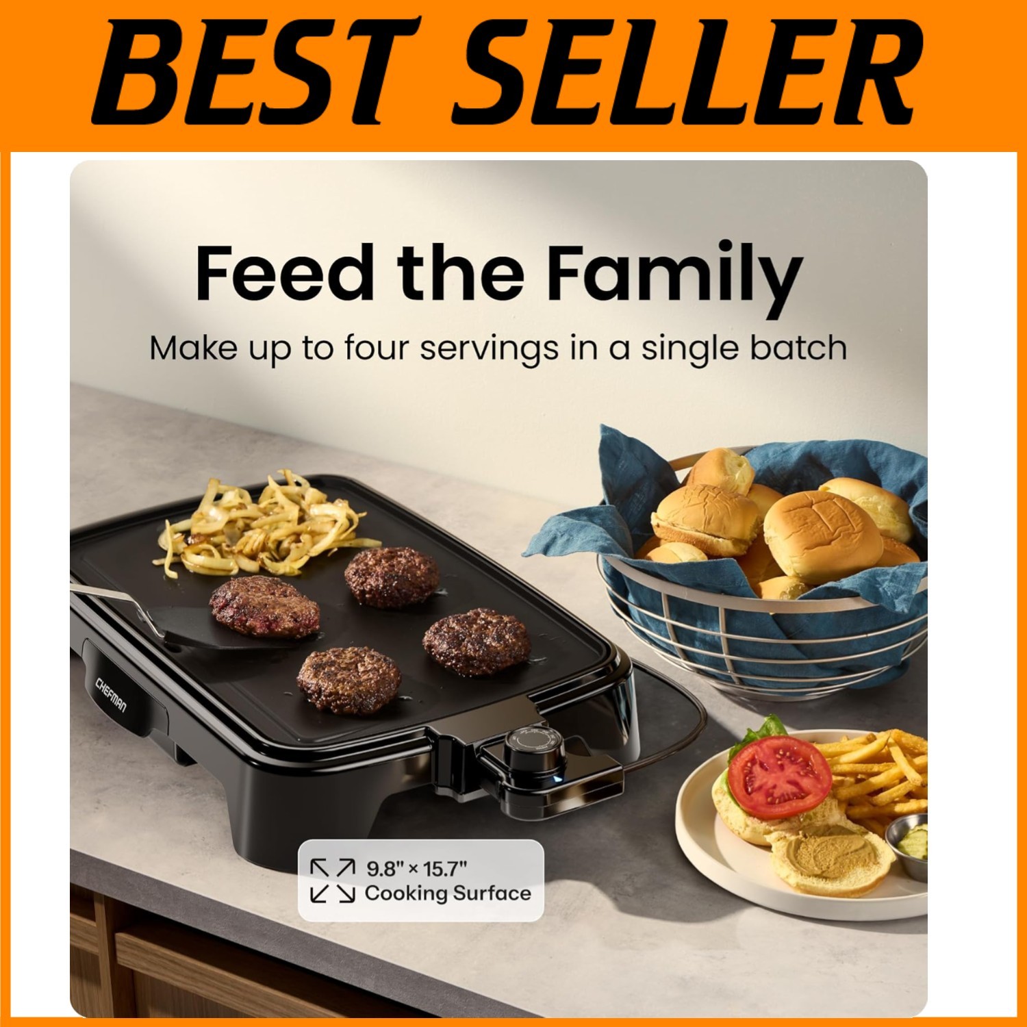 Dishwasher Safe Electric Griddle – 120V, 6 Settings