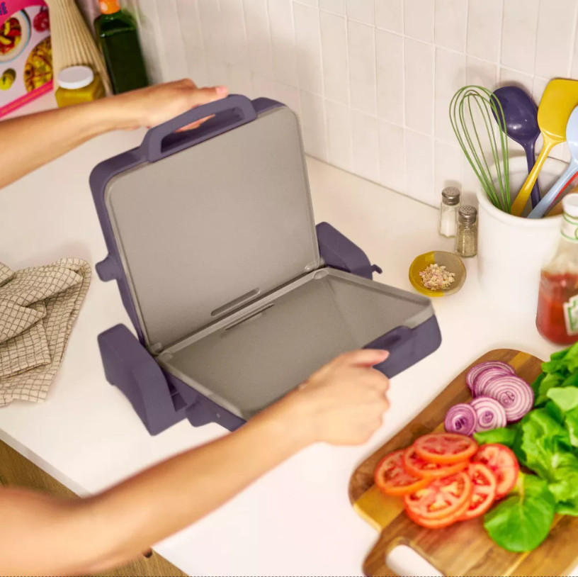 bella Dual Temp Foldable Griddle Plum Electric Countertop Breakfast Grill