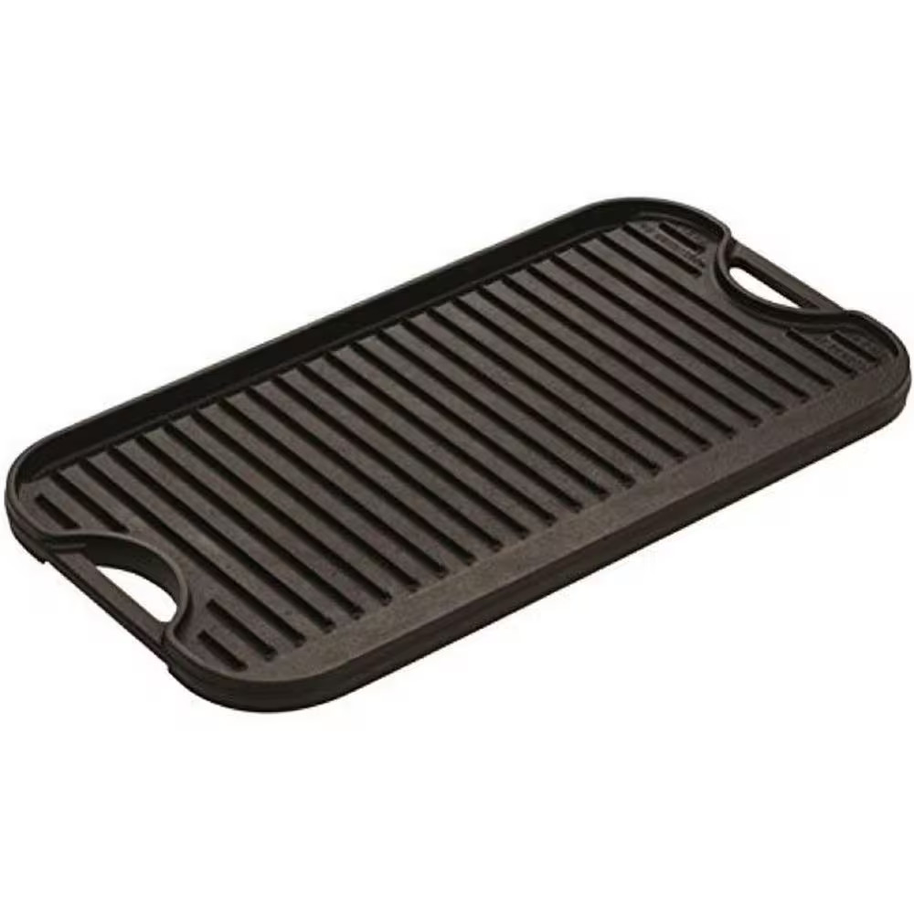 20 In. Reversible Cast Iron Grill Griddle, Pre-Seasoned, for Stovetop and Campfi