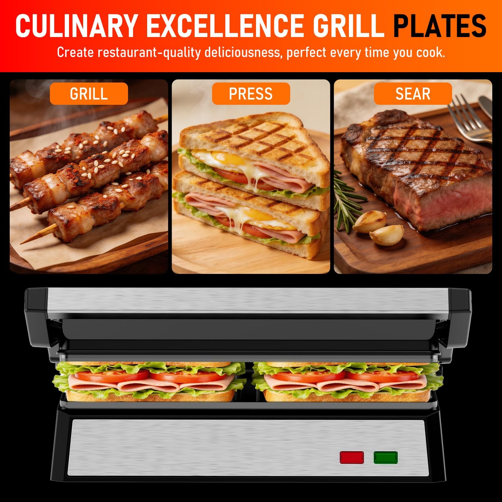 Panini Press Grill, Standard 2-Slice Sandwich Maker with Non-Stick Plates, 12…
