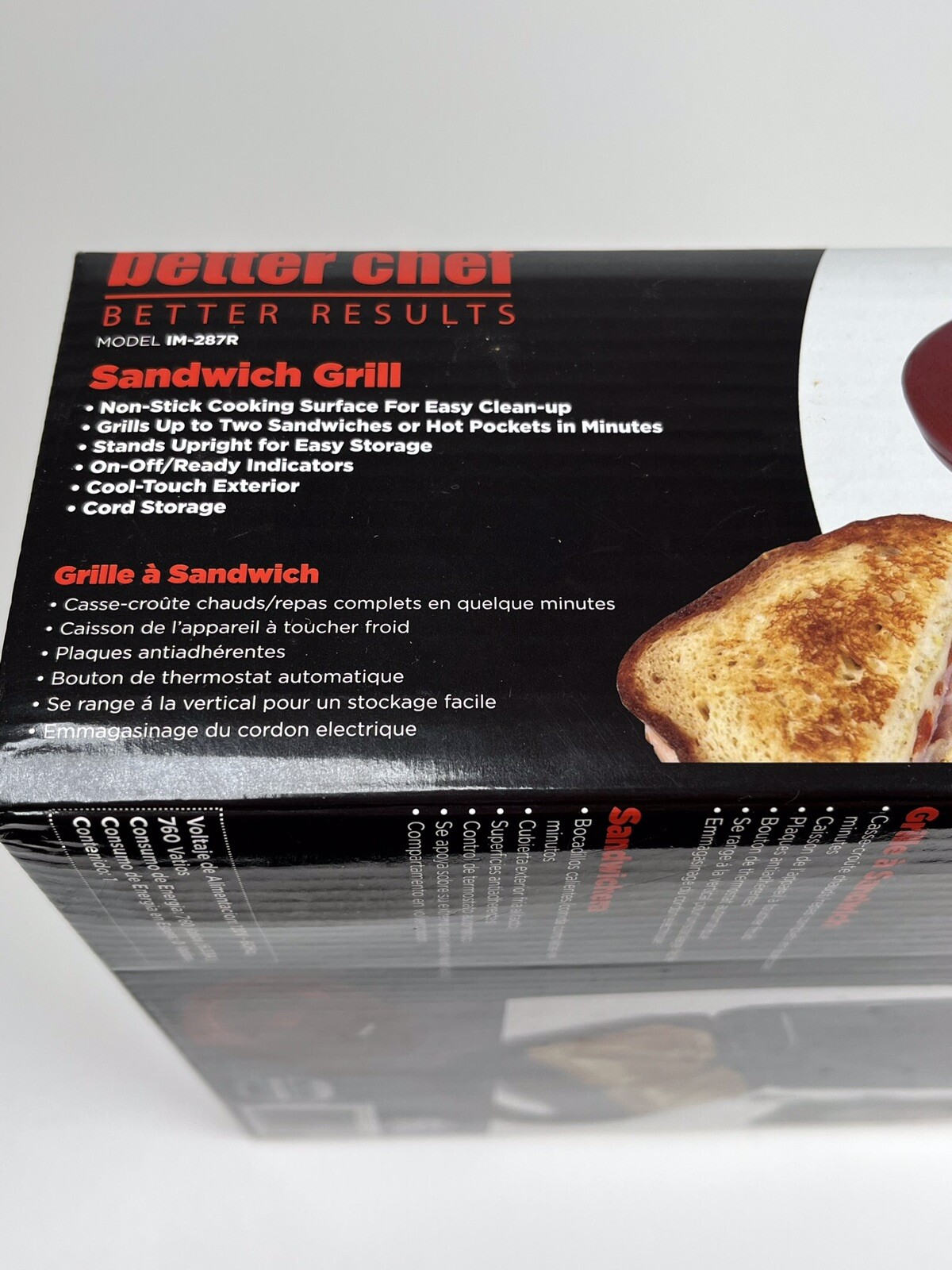 Better Chef Sandwich Grill Non Stick Cooking Surface Hot Model IM-287R Red NIB