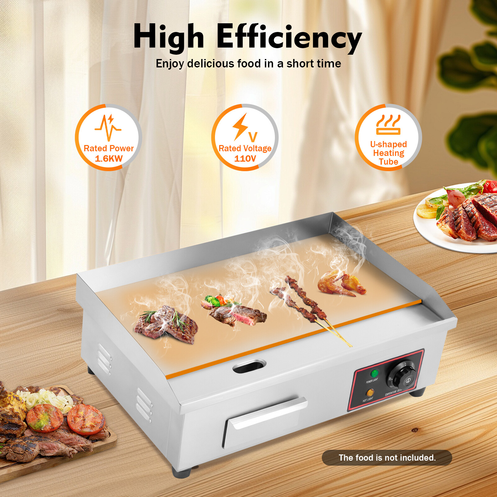 3kW 220v Portable Tabletop Flat Top Grill Electric Griddle Outdoor BBQ Camping