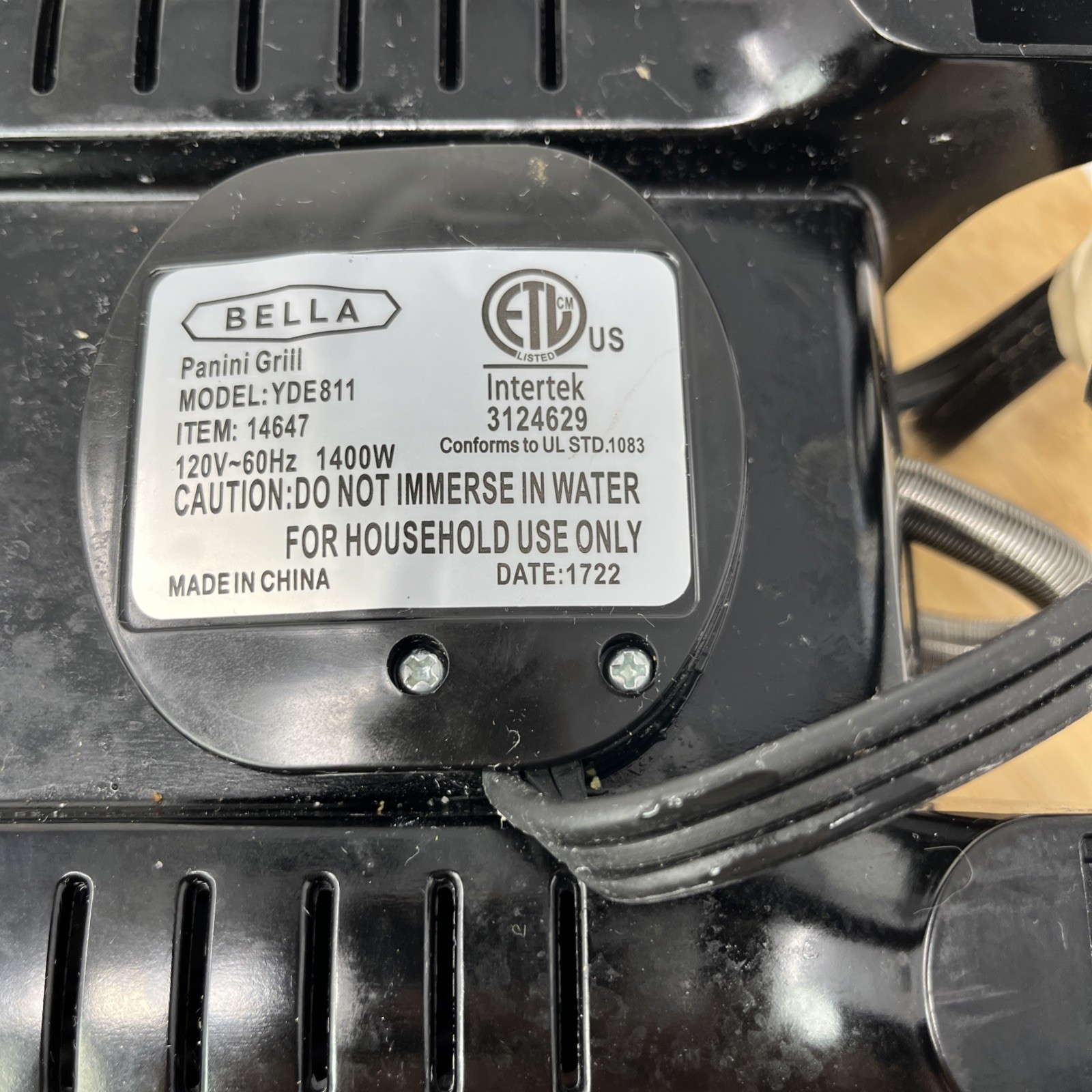 BELLA Panini Grill Bistro @ Home Floating Hinge Drip Tray Stainless Steel TESTED
