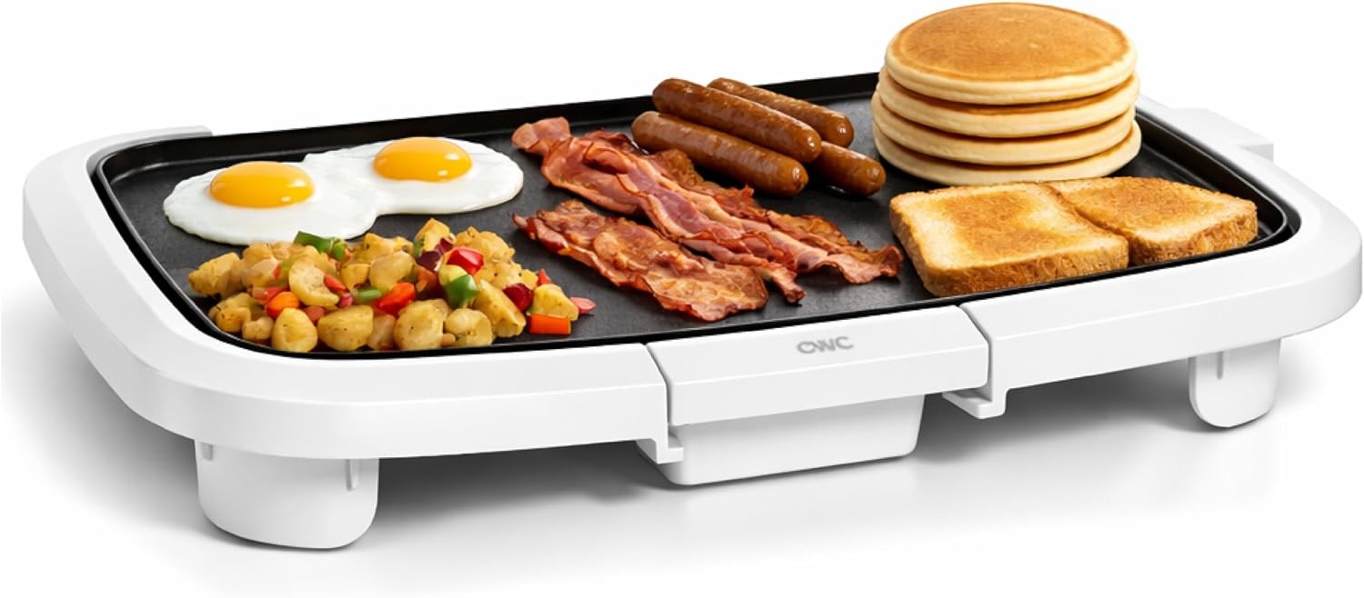 Electric Griddle, 1200W Nonstick 10″ x 16″ Cooking Surface, Cream