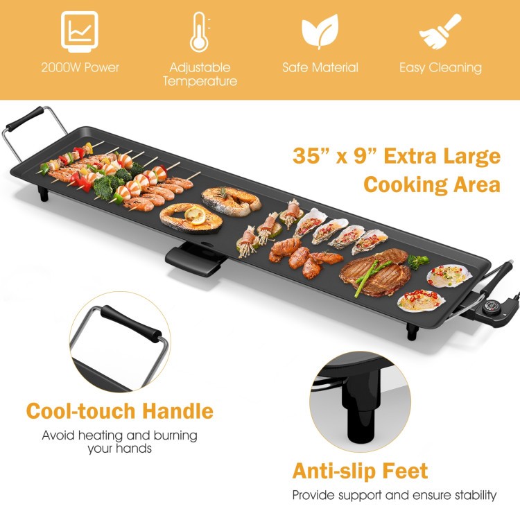 35-Inch Electric Griddle 2000W, Large 35×9 Nonstick Surface, 5 Temp Settings