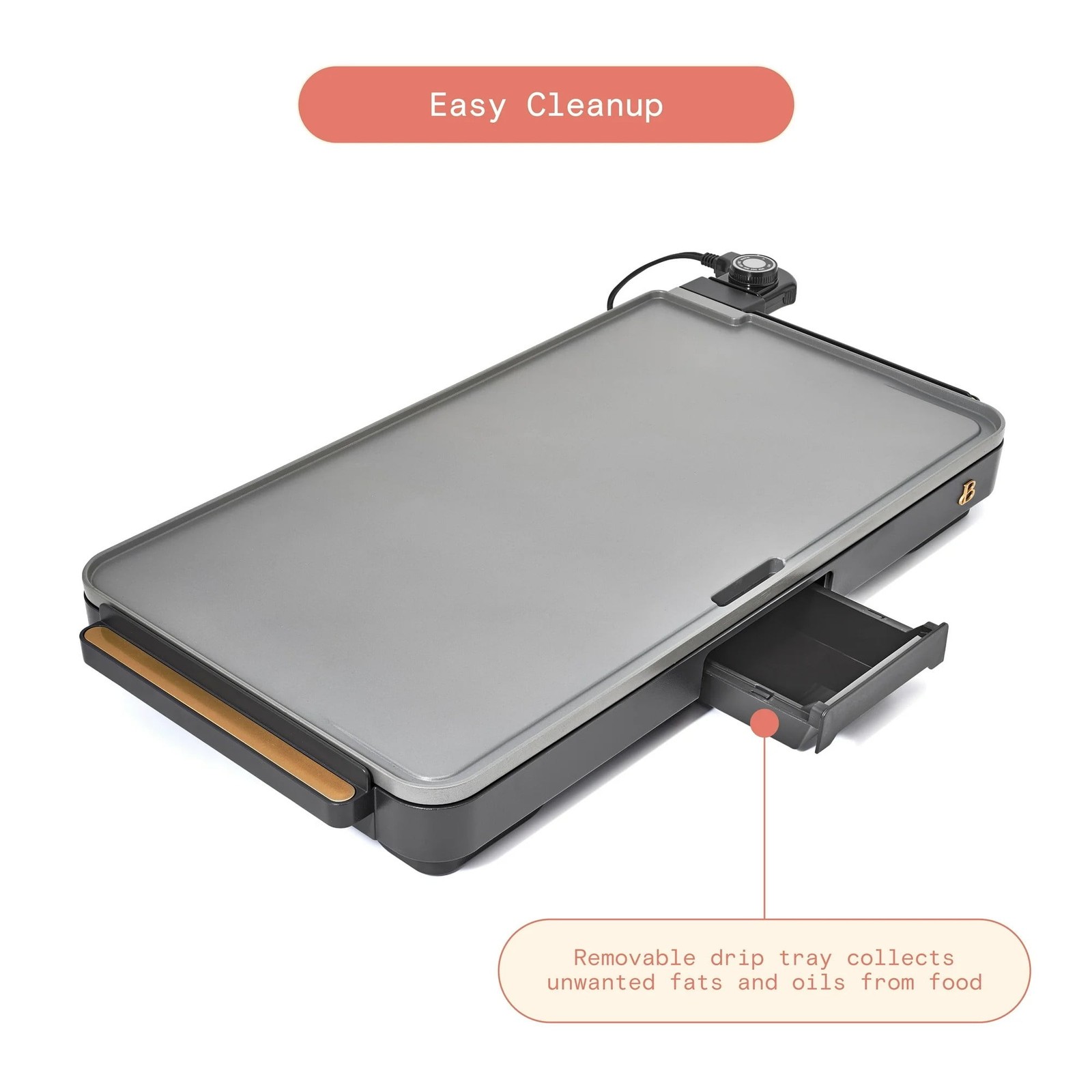 XL Electric Griddle 12″x22″ Non-Stick Oyster Grey by Drew Barrymore