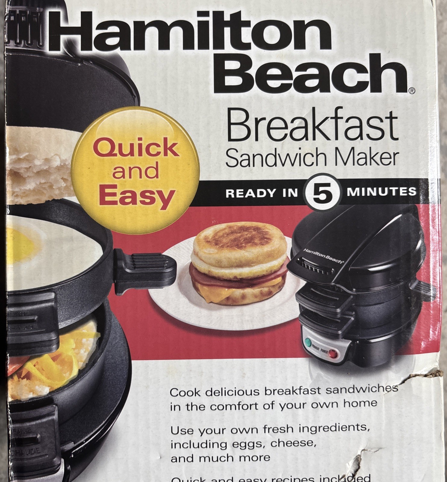 Hamilton Beach Quick & Easy Breakfast Sandwich Maker Black #25477 NEW