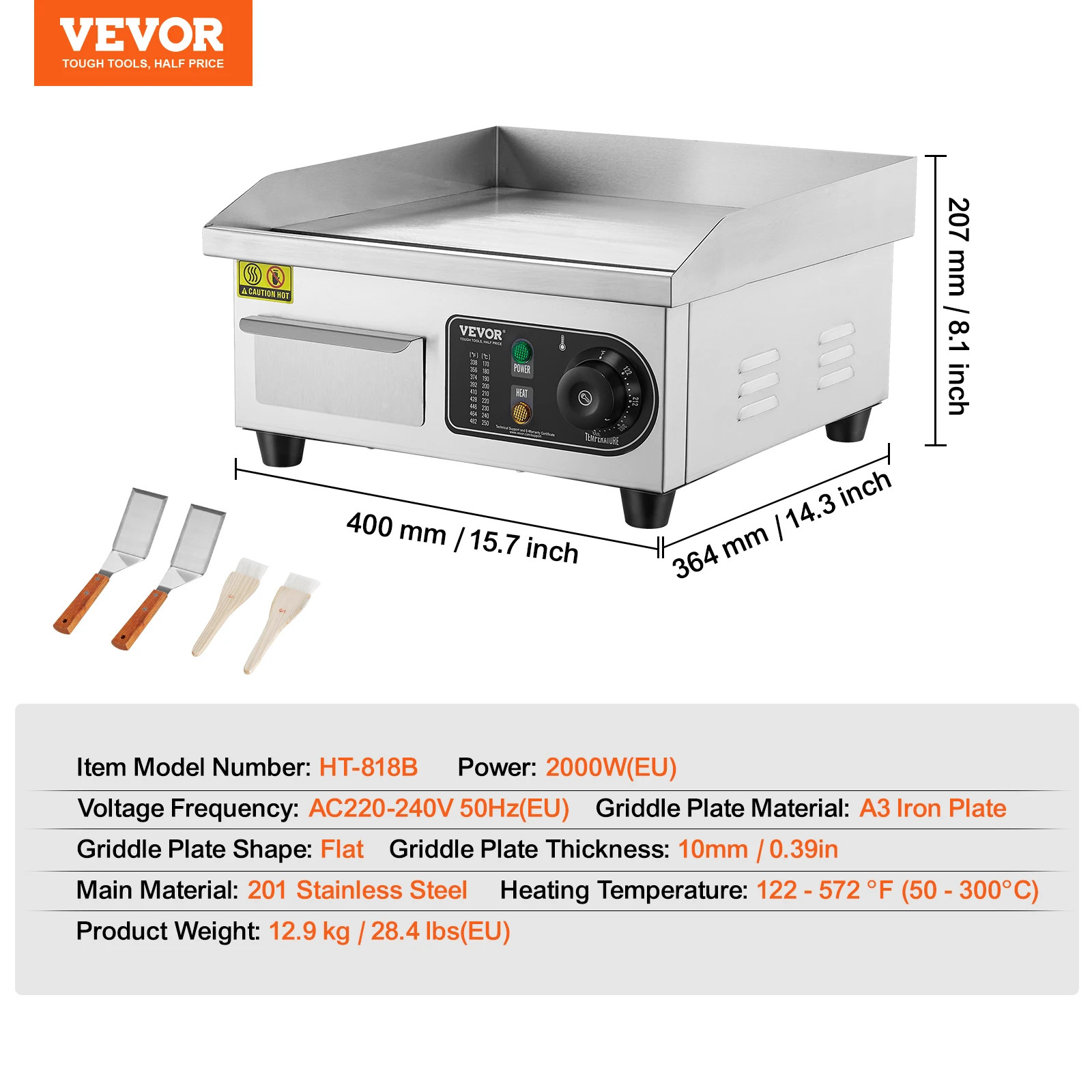 14″-22″ Electric Countertop Griddle 1600W/3200W Stainless Steel Teppanyaki Grill