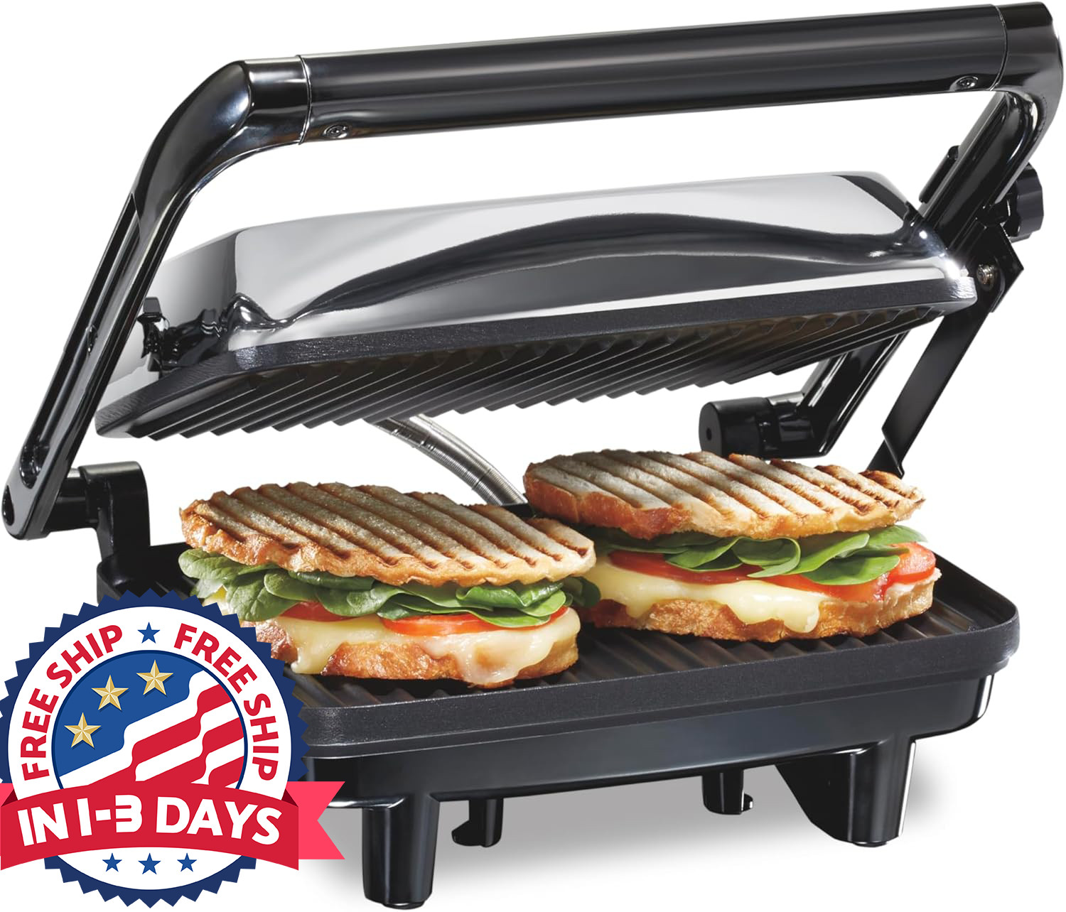 Sandwichera de prensa y parrilla eléctrica para interiores con tapa con cierre