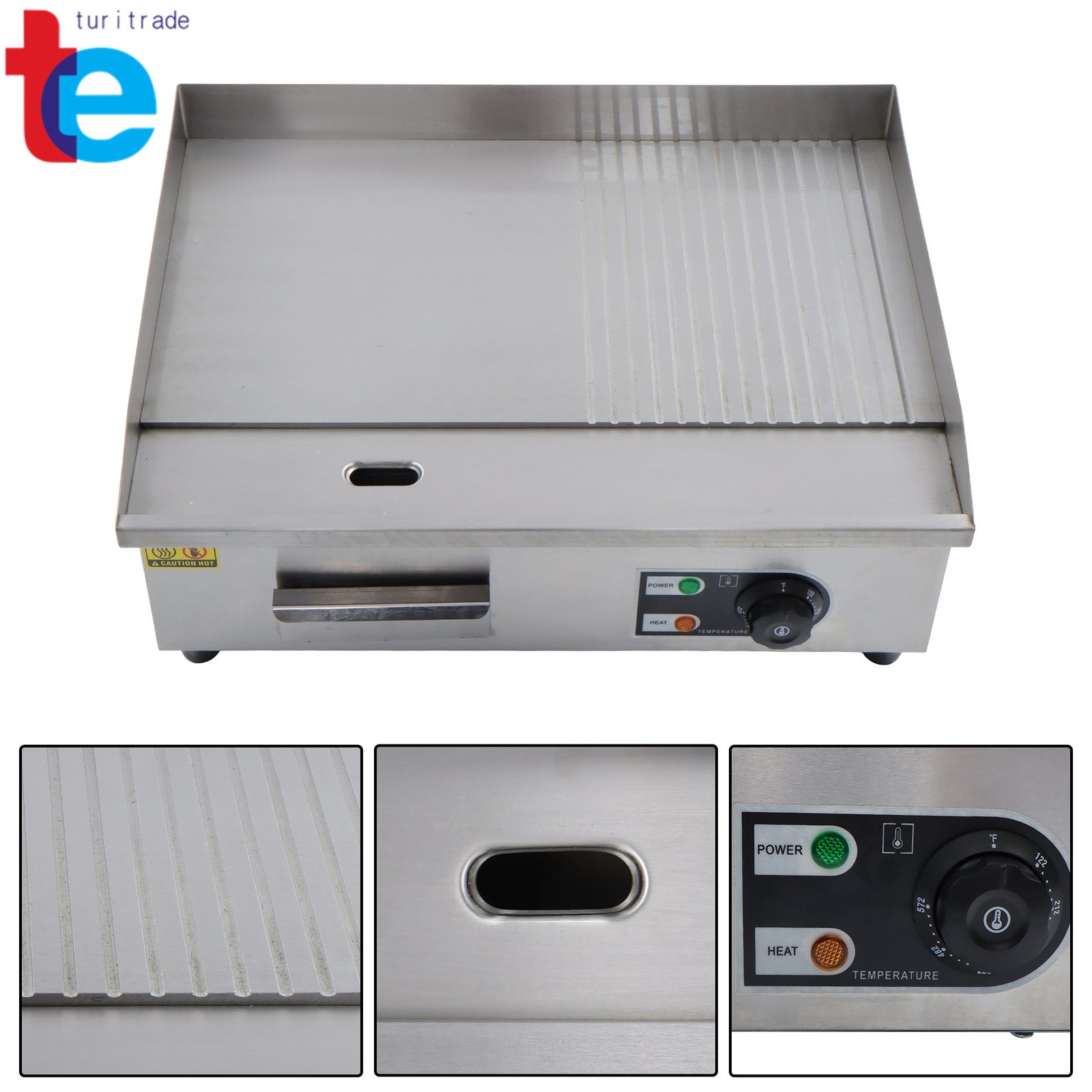 1600W Commercial Griddle, 22in Stainless Steel, 122-572°F Adjustable Temp